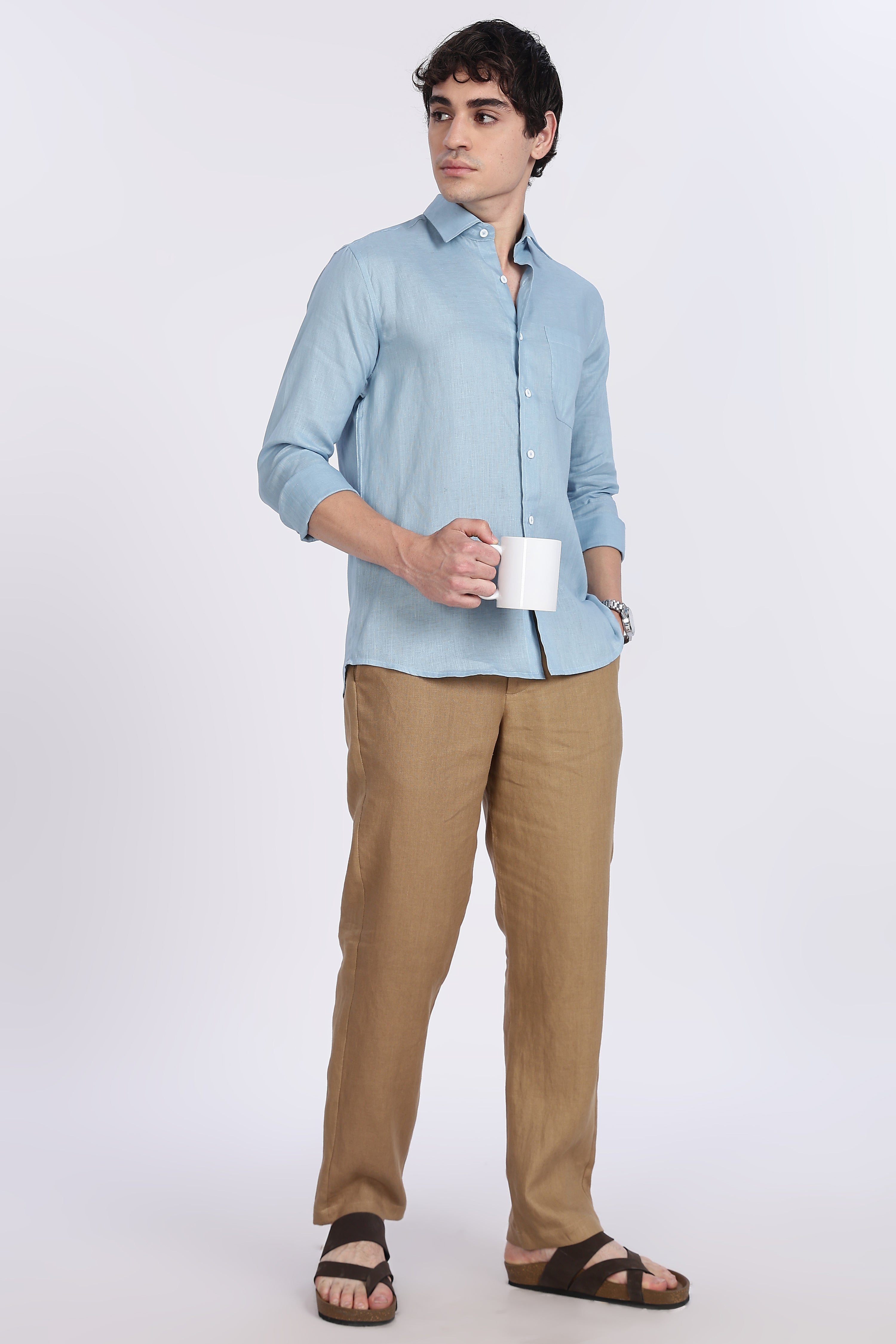 Men’s Light Blue Full Sleeve Linen Shirt – 100% Pure Linen | Linen Culture