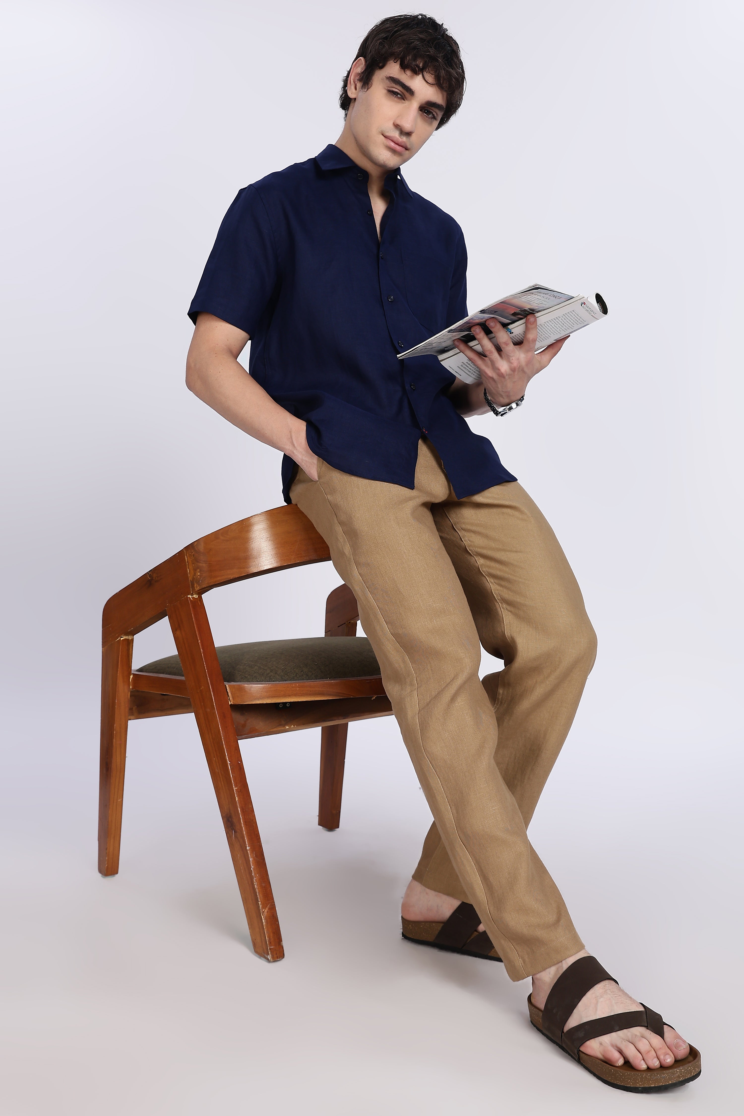 Men’s Navy Blue Half Sleeve Linen Shirt – 100% Pure Linen | Linen Culture
