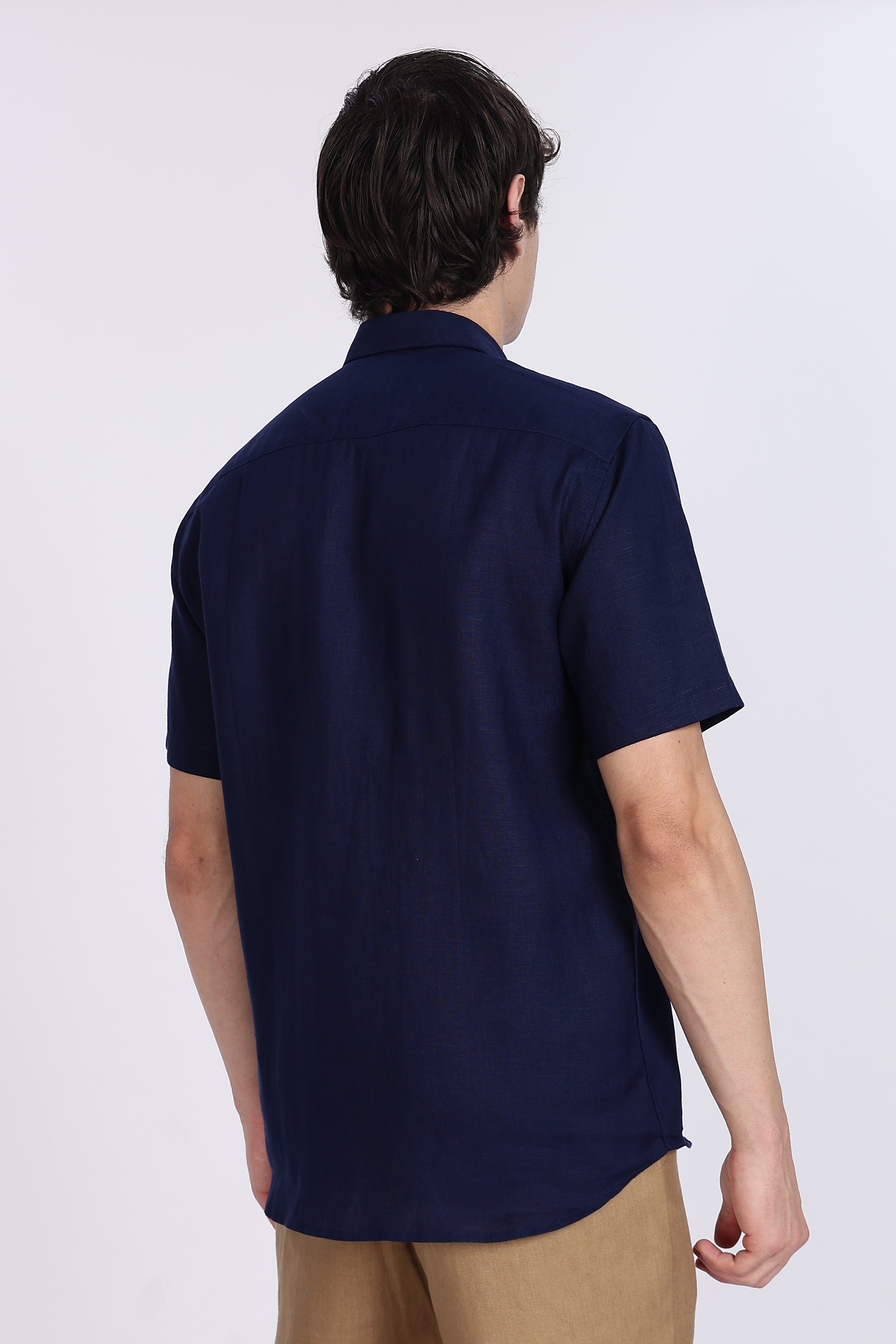 Men’s Navy Blue Half Sleeve Linen Shirt – 100% Pure Linen | Linen Culture
