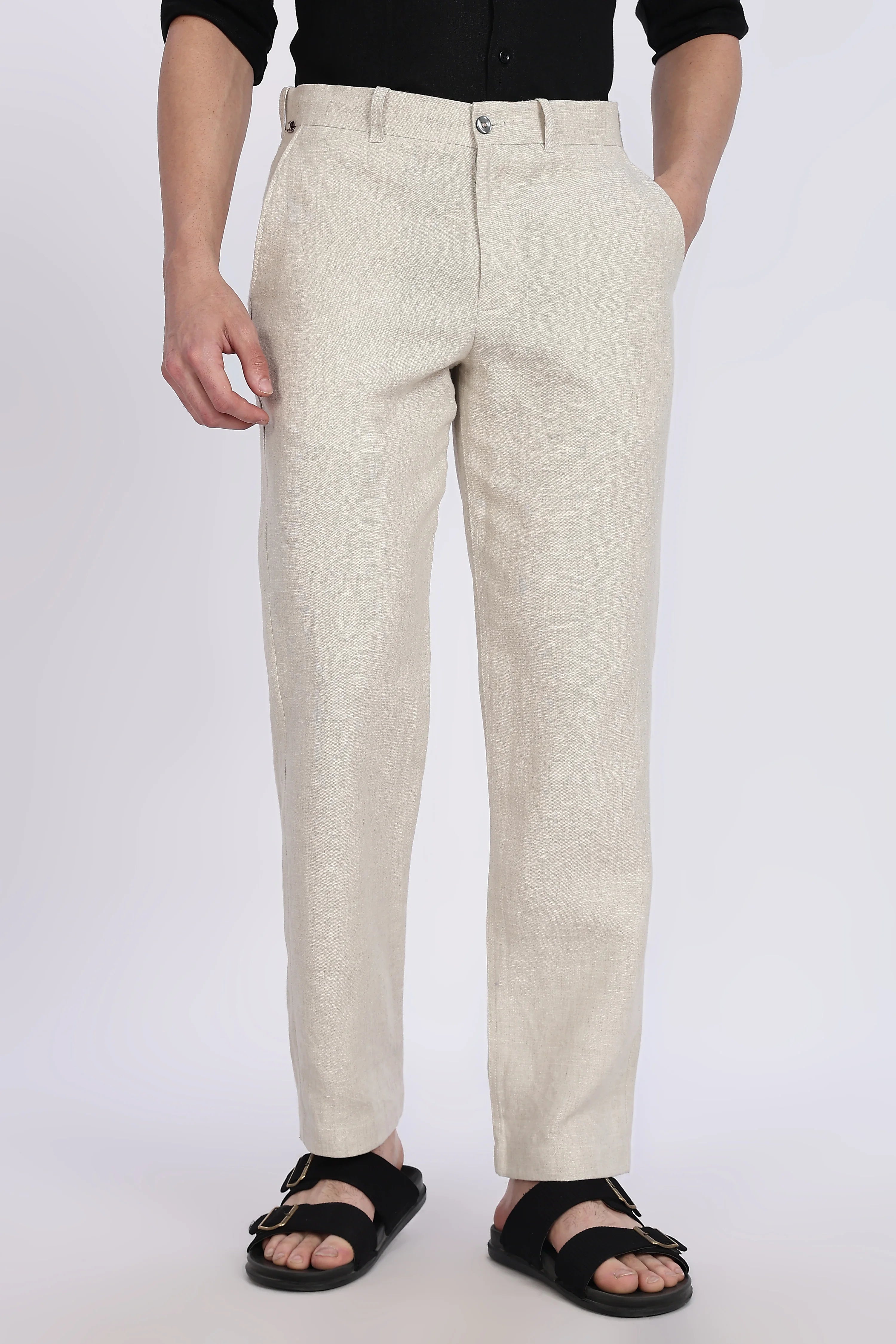 Men’s Beige Linen Pants – 100% Pure Linen Trousers | Linen Culture