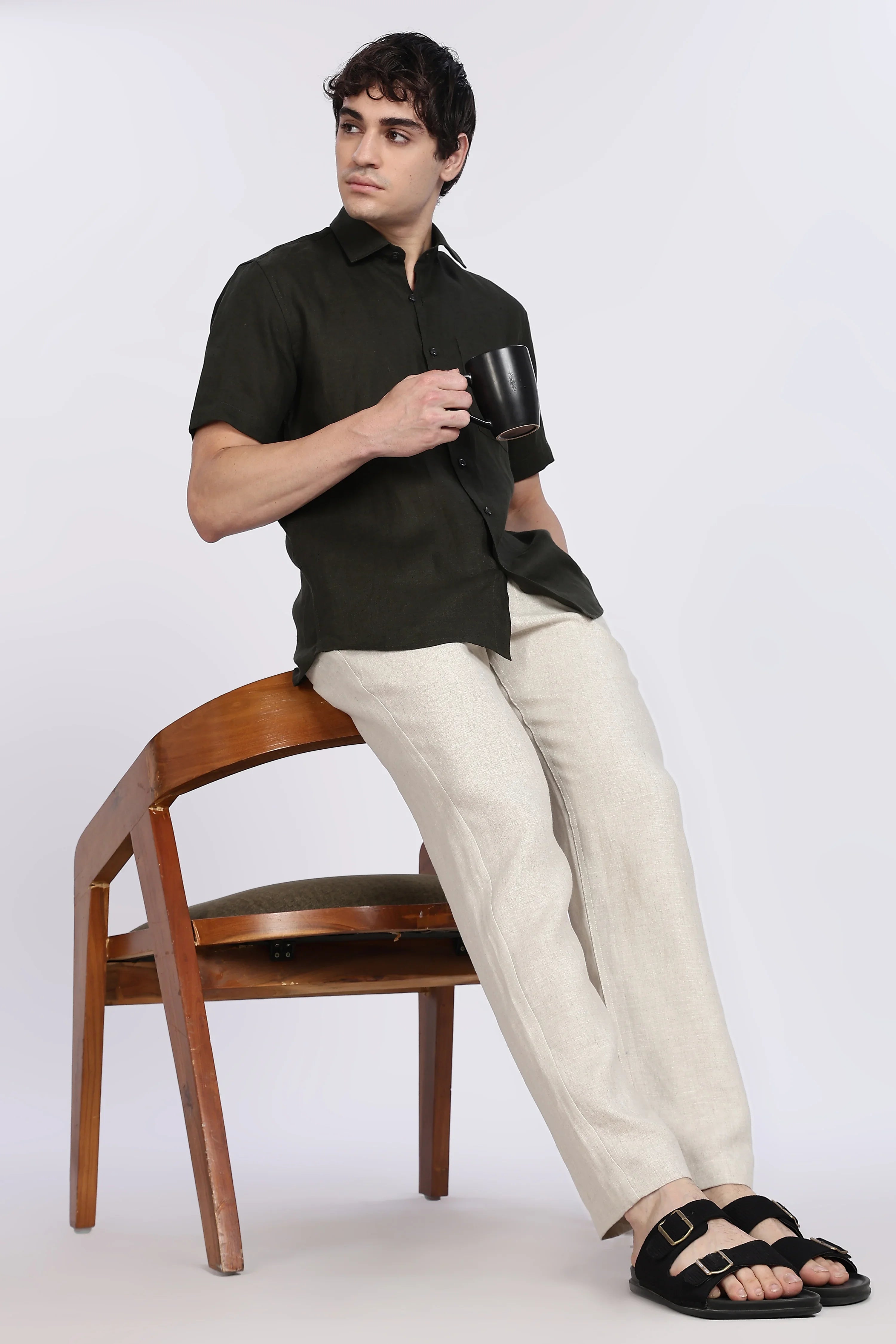 Men’s Dark Green Half Sleeve Linen Shirt – 100% Pure Linen | Linen Culture