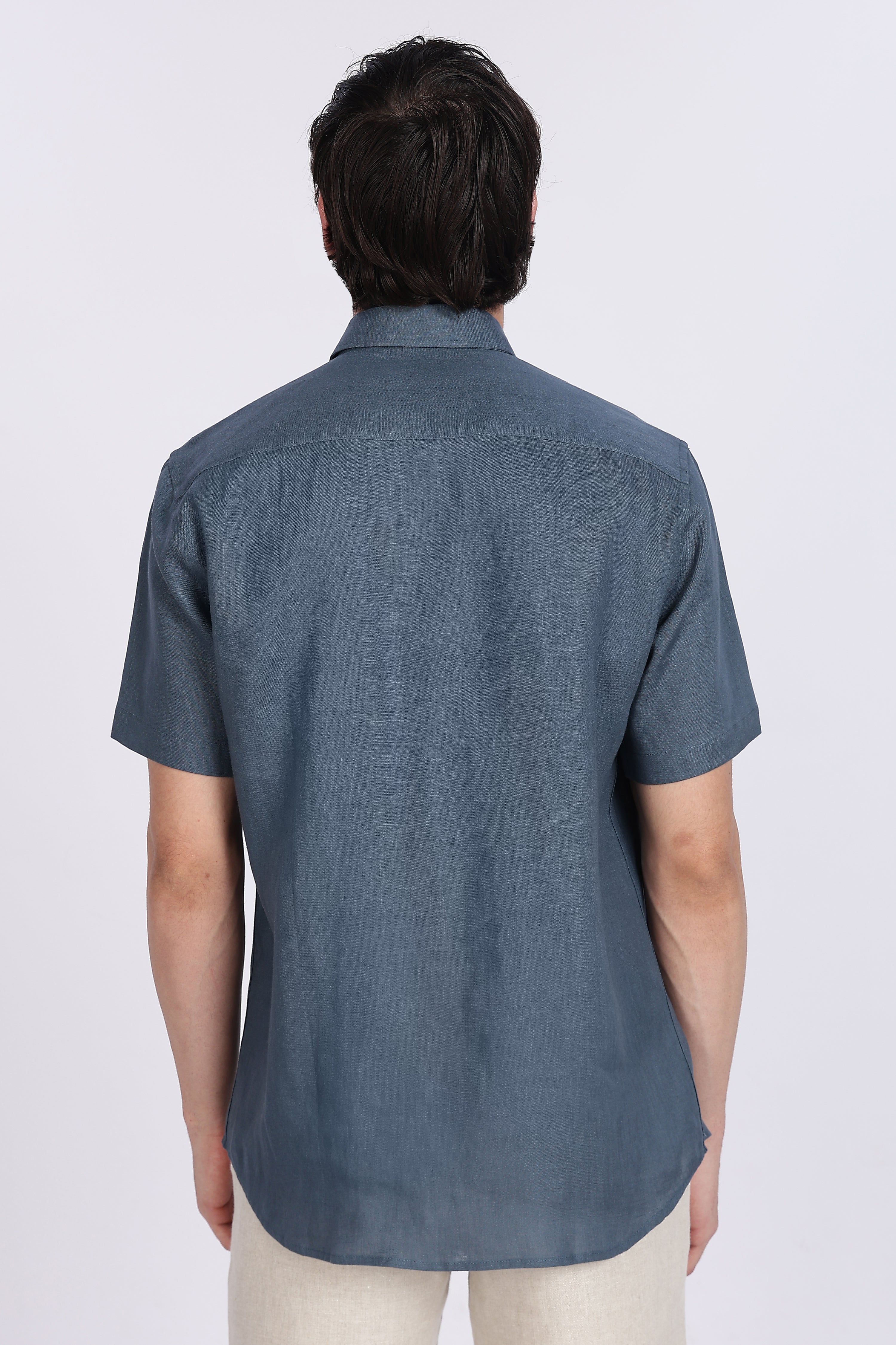 Men’s Steel Blue Half Sleeve Linen Shirt – 100% Pure Linen | Linen Culture