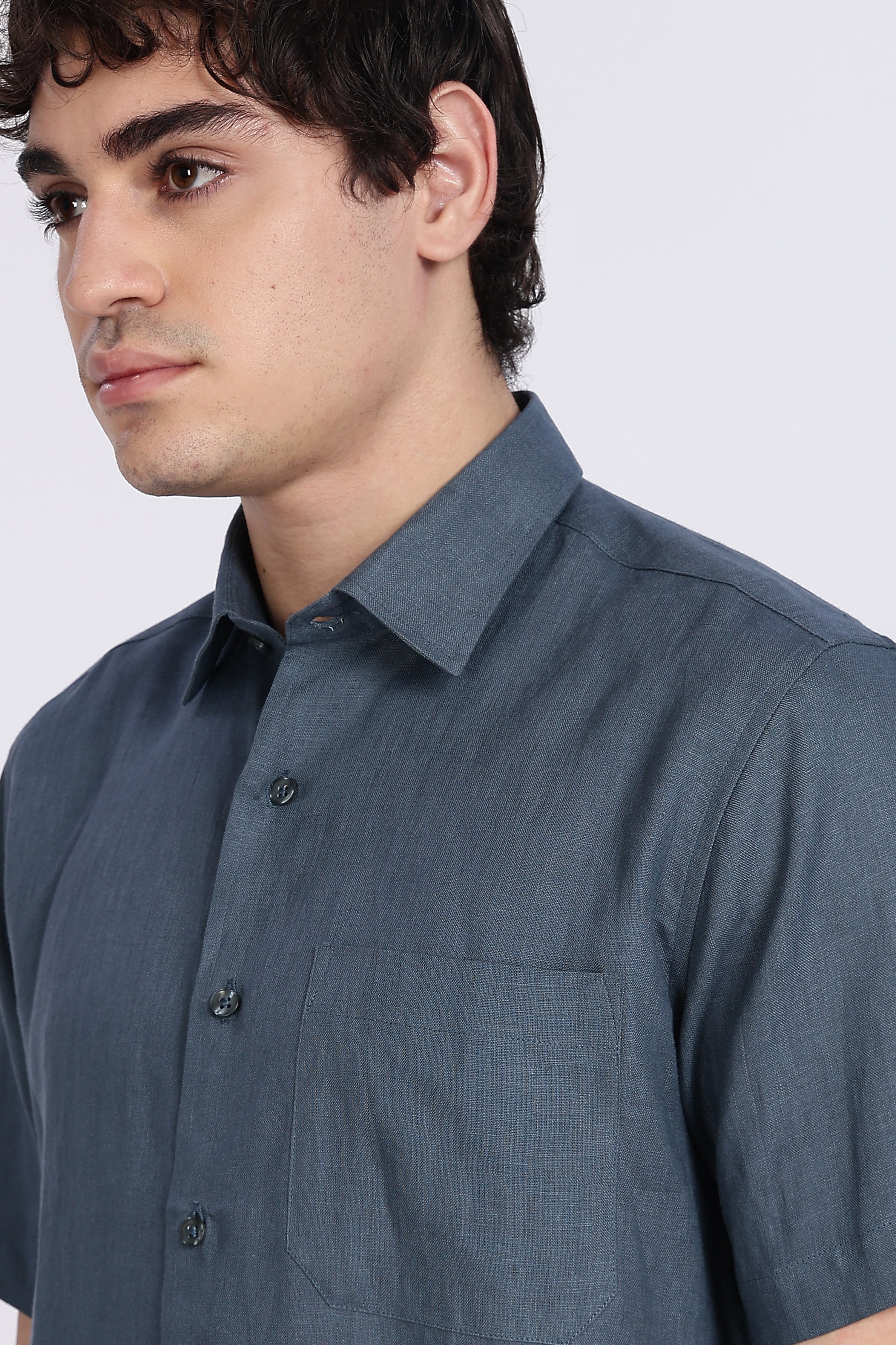 Men’s Steel Blue Half Sleeve Linen Shirt – 100% Pure Linen | Linen Culture