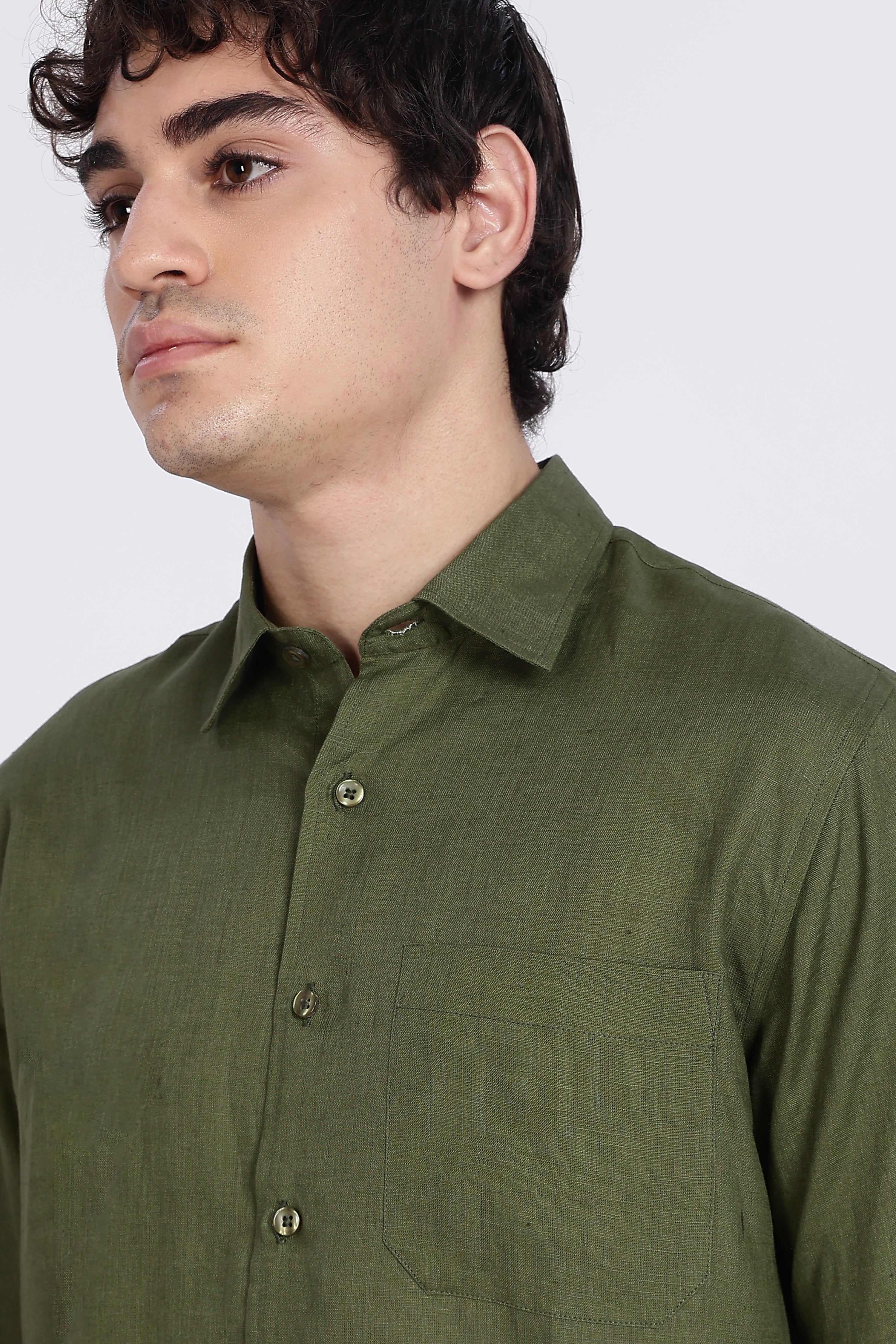 Men’s Olive Green Full Sleeve Linen Shirt – 100% Pure Linen | Linen Culture