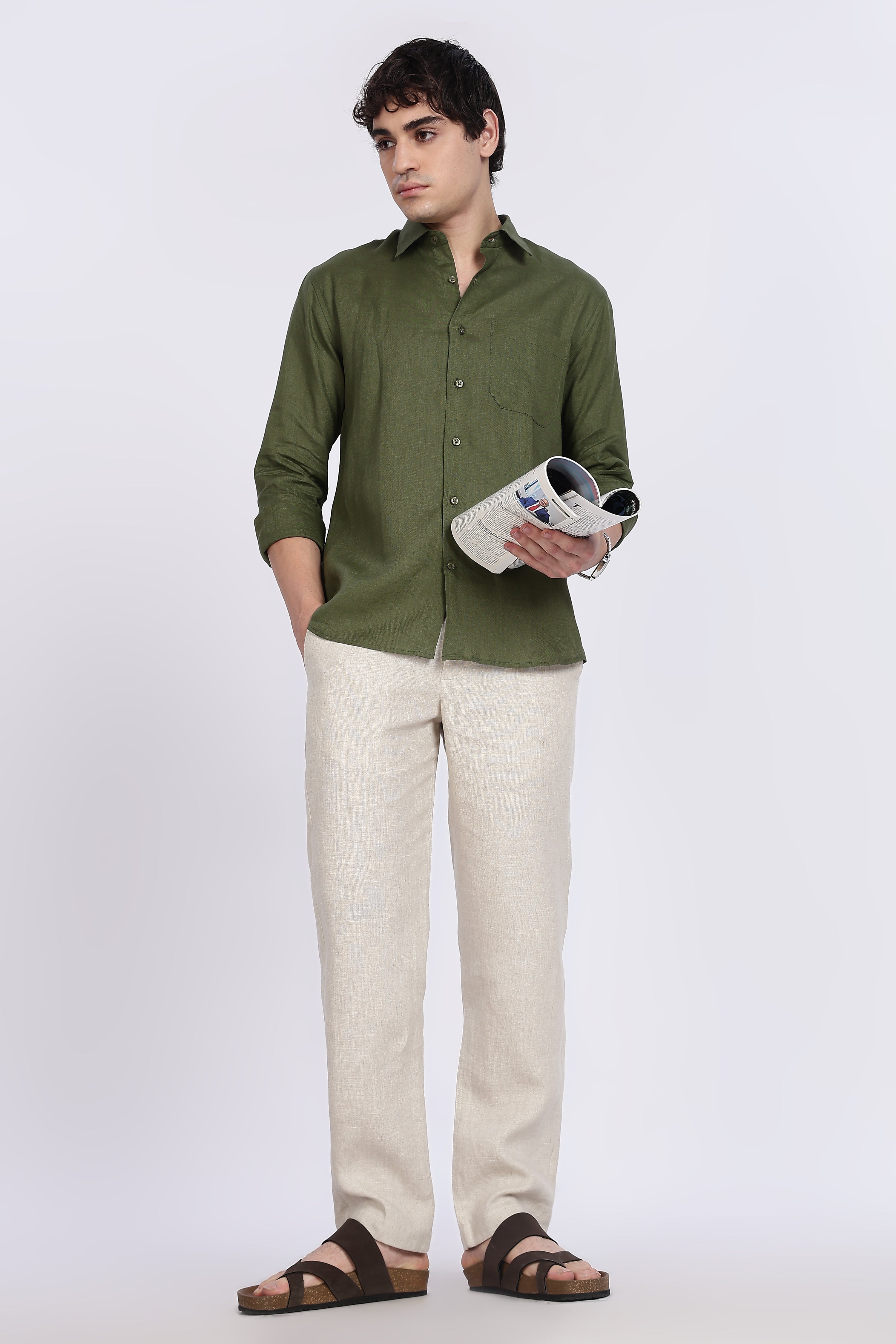 Men’s Olive Green Full Sleeve Linen Shirt – 100% Pure Linen | Linen Culture