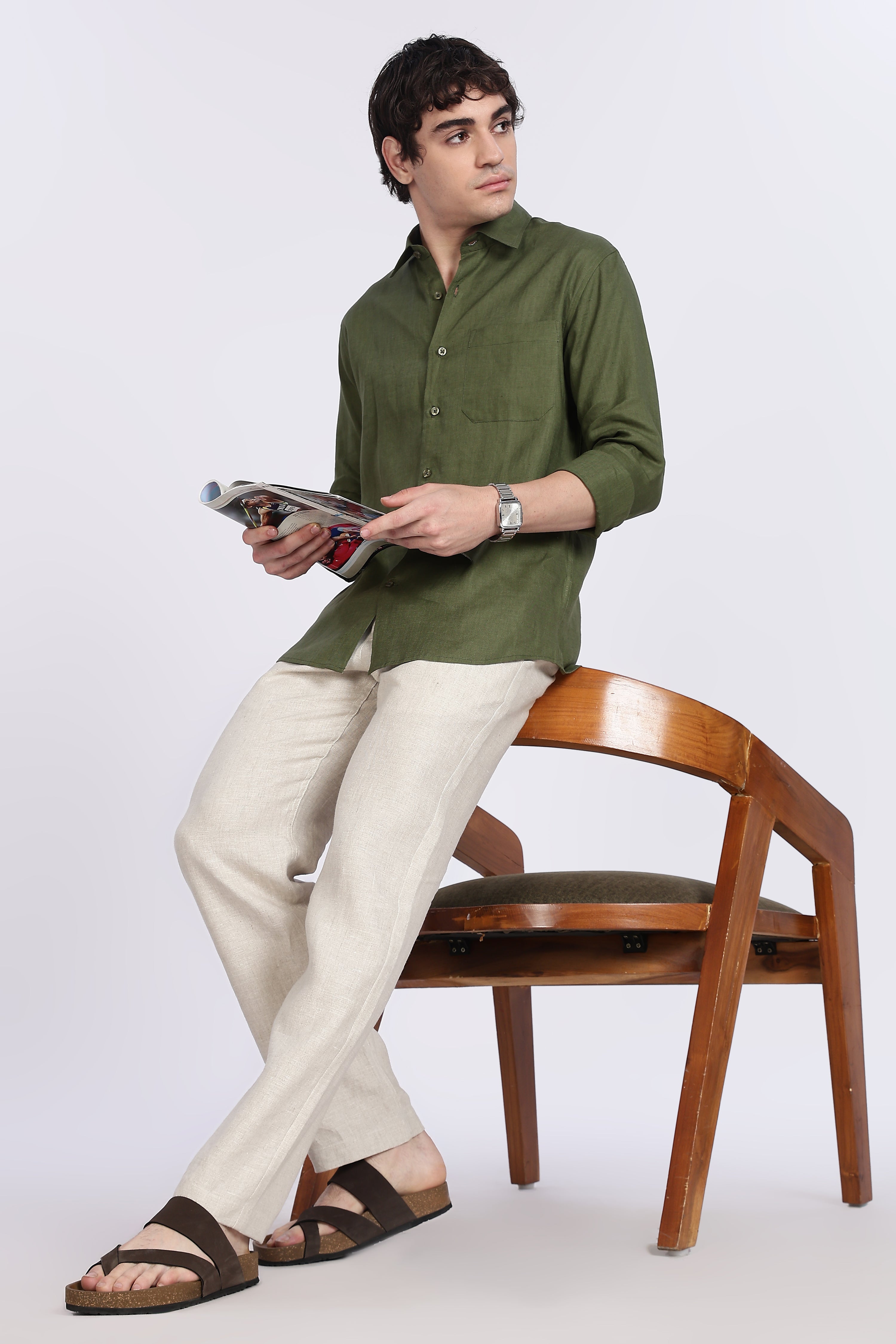 Men’s Olive Green Full Sleeve Linen Shirt – 100% Pure Linen | Linen Culture