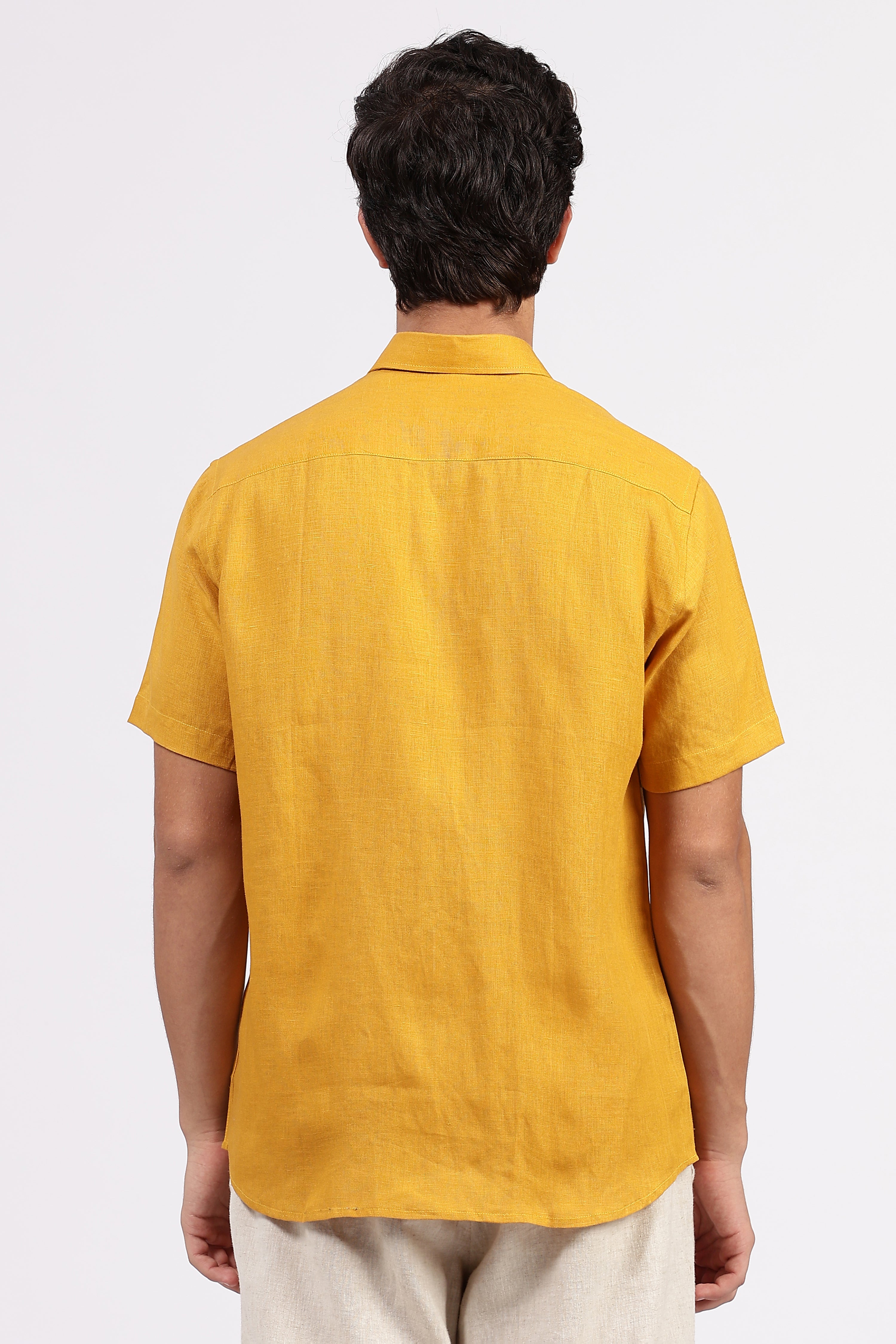 Men’s Yellow Linen Shirt – Half Sleeve | Linen Culture