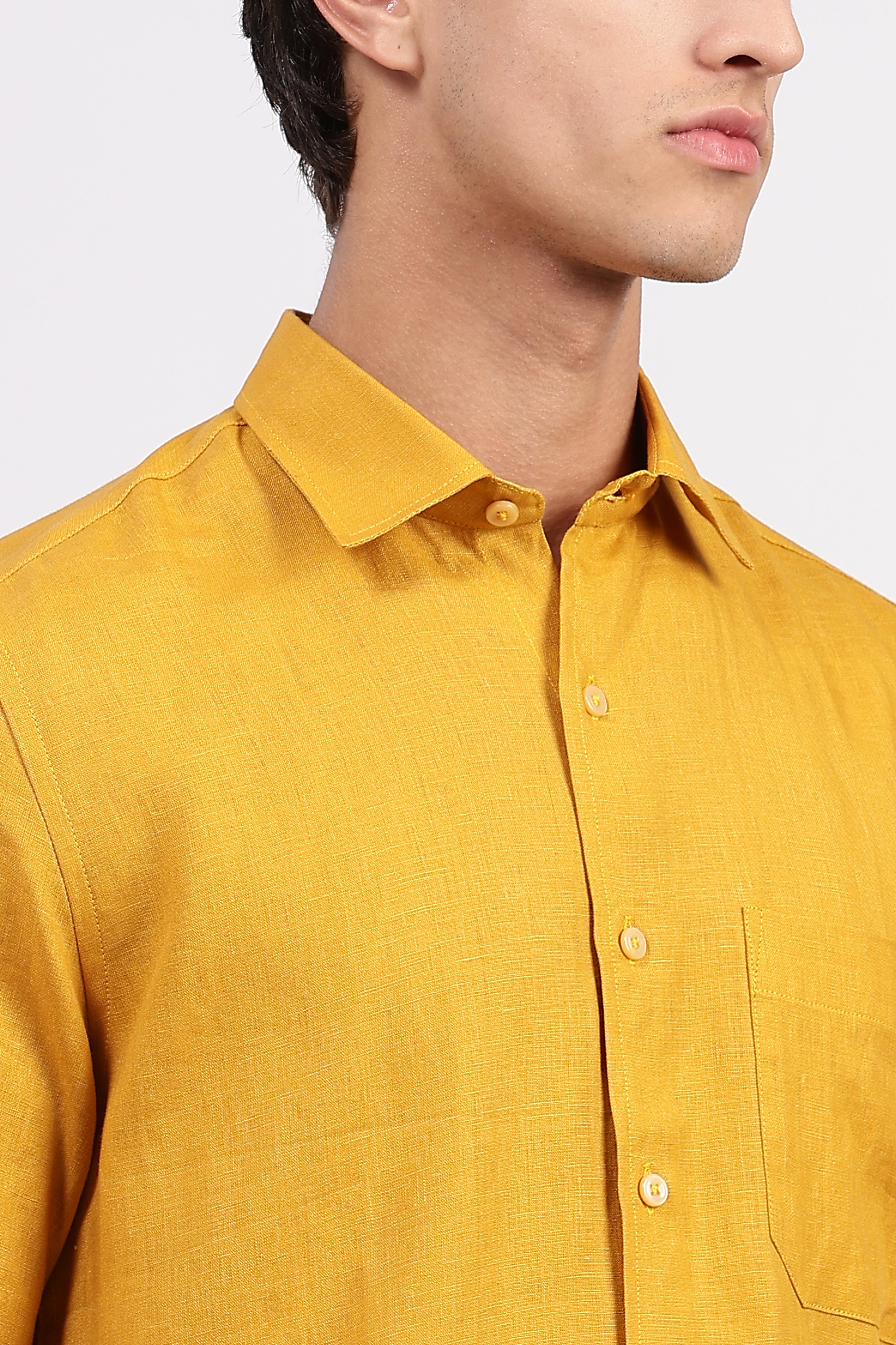 Men’s Yellow Linen Shirt – Half Sleeve | Linen Culture