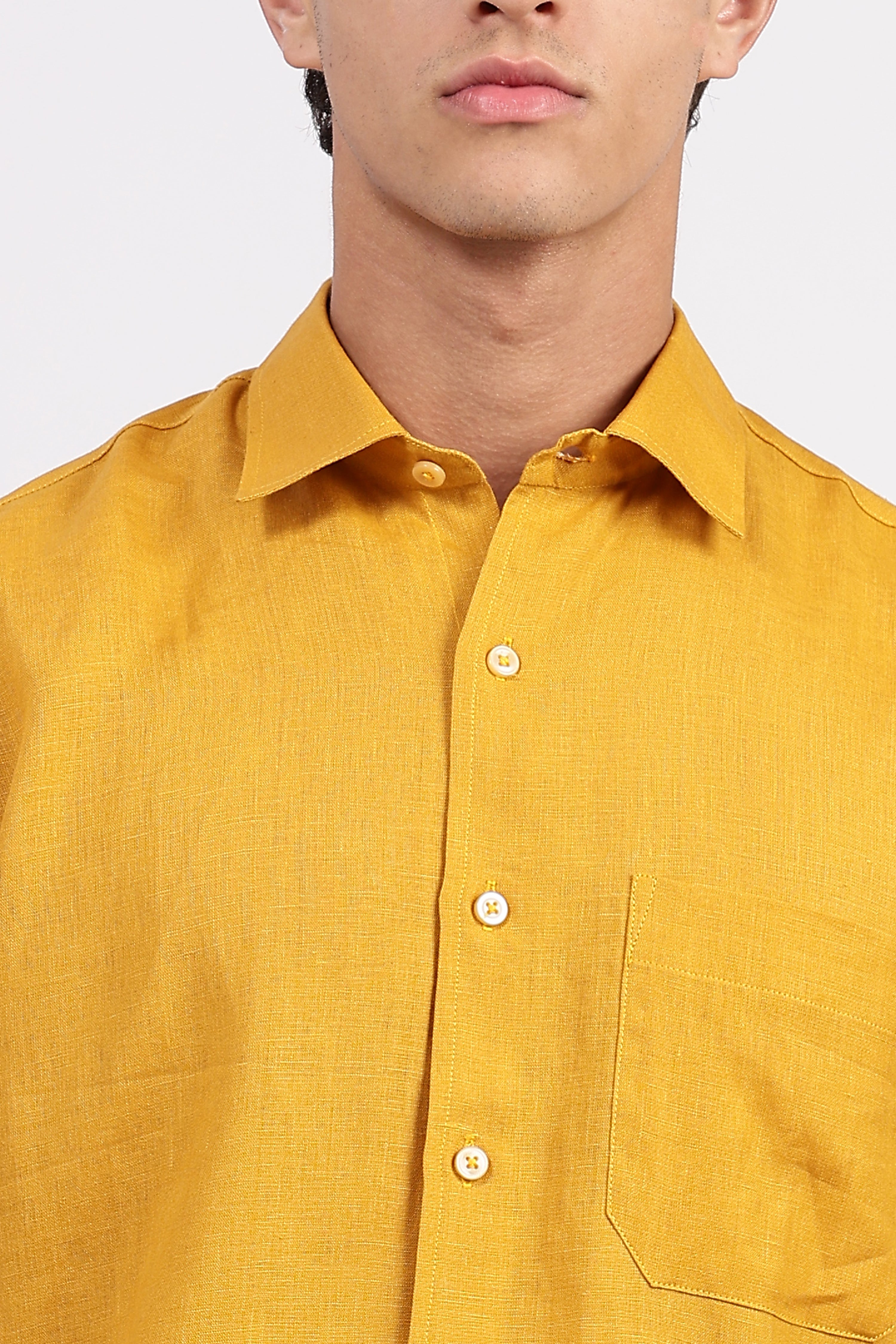 Men’s Yellow Linen Shirt – Half Sleeve | Linen Culture