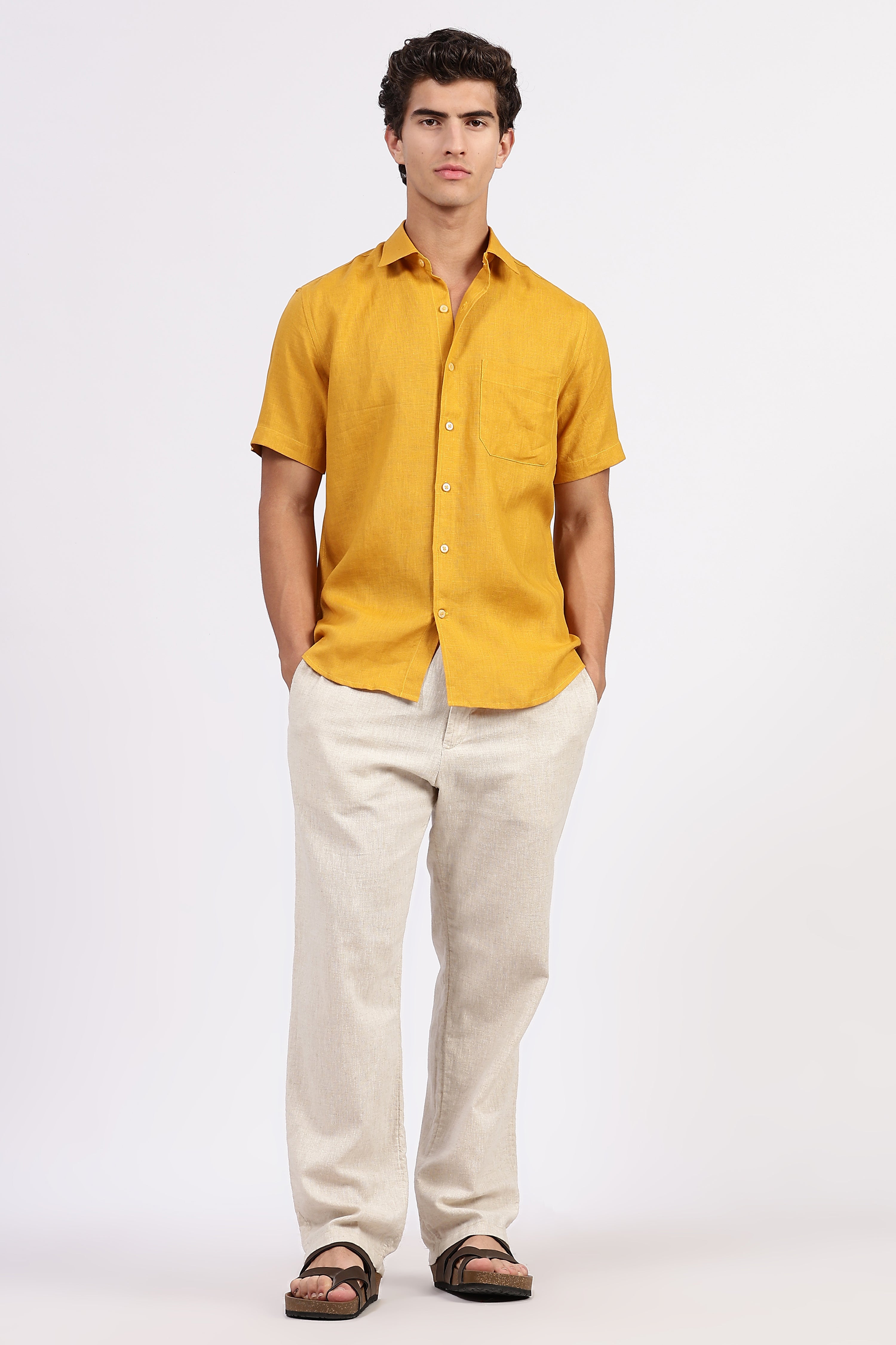 Men’s Yellow Linen Shirt – Half Sleeve | Linen Culture