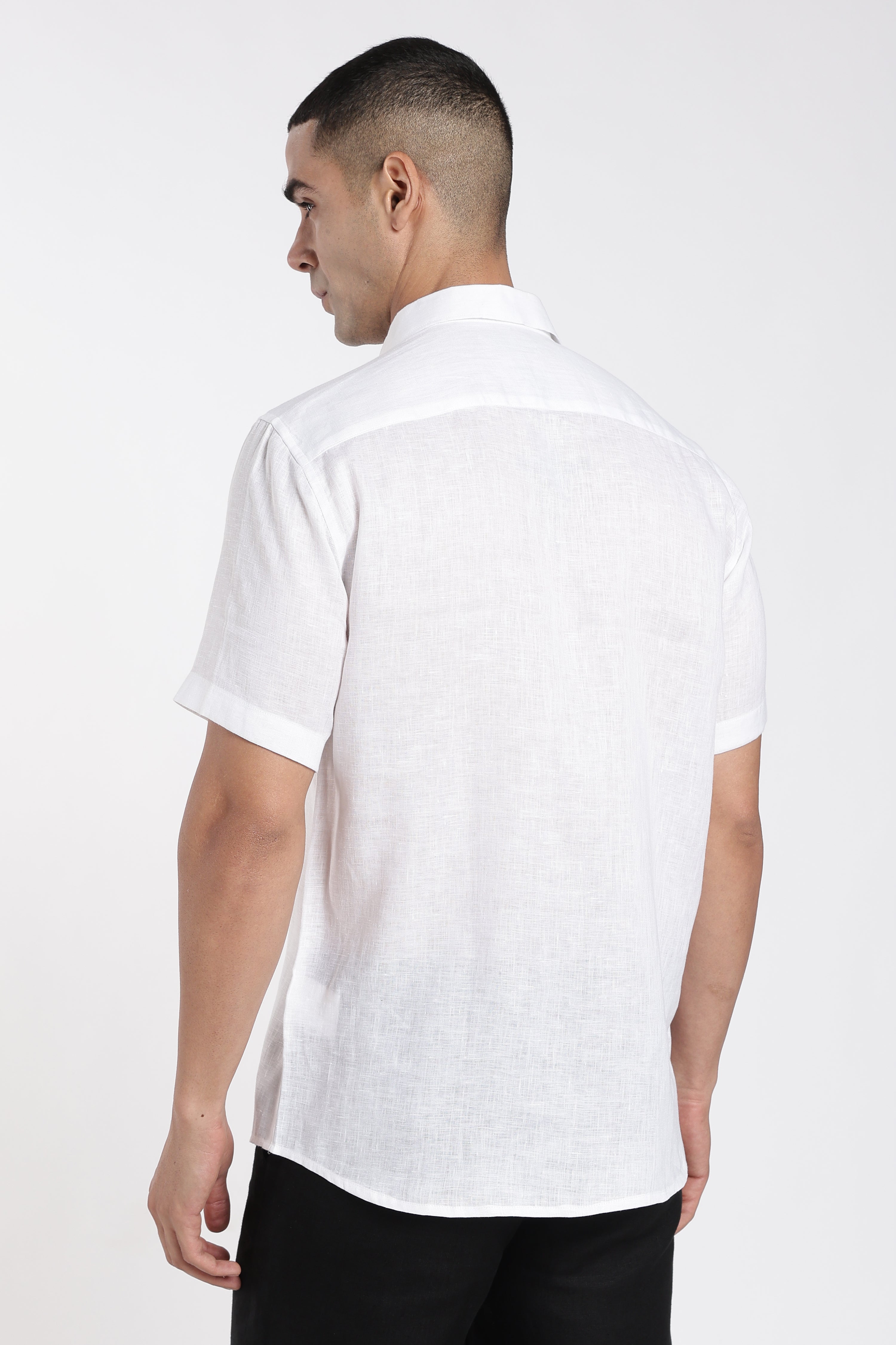 Men’s White Linen Shirt with Hand-Painted Dune Artwork | Linen Culture