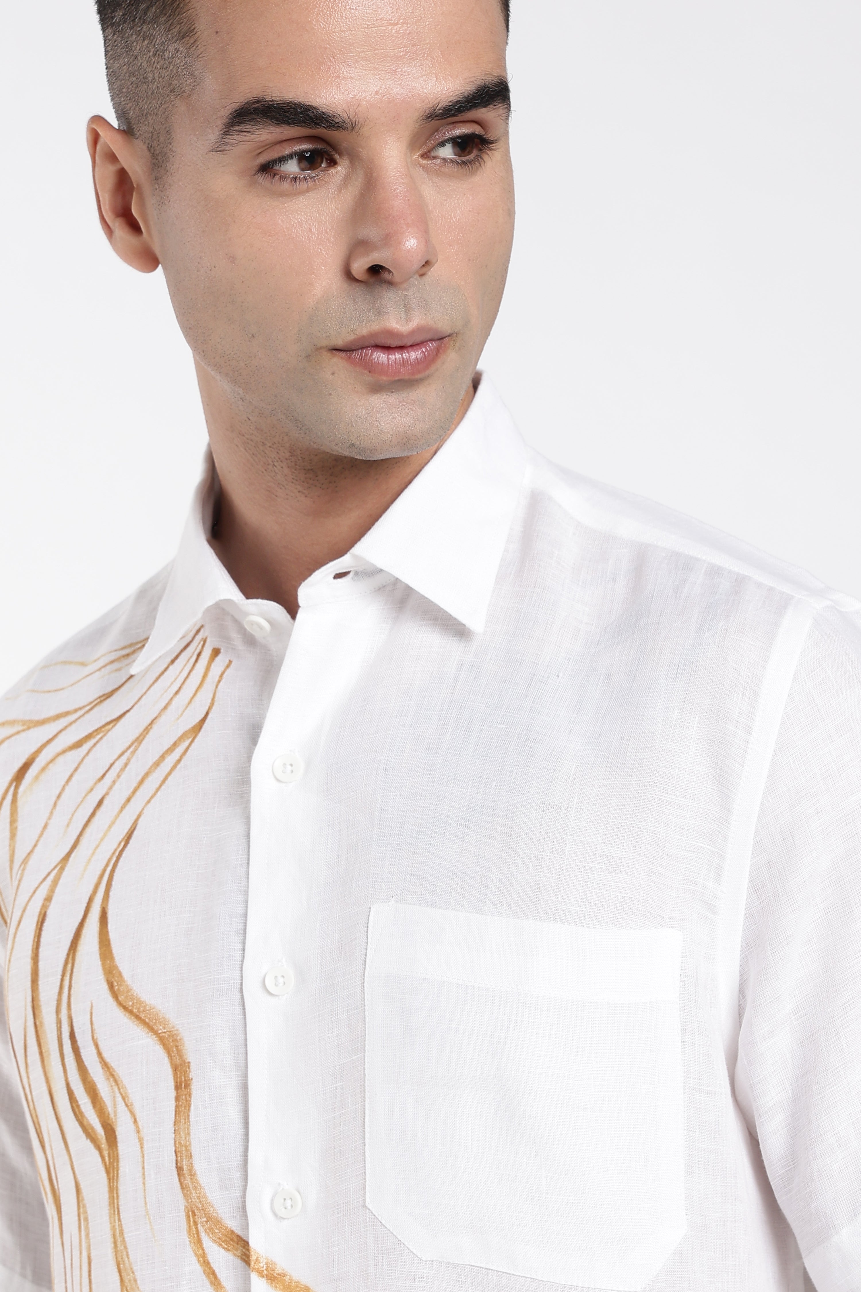 Men’s White Hand-Painted Linen Shirt with  Artwork | Designer Linen Shirt