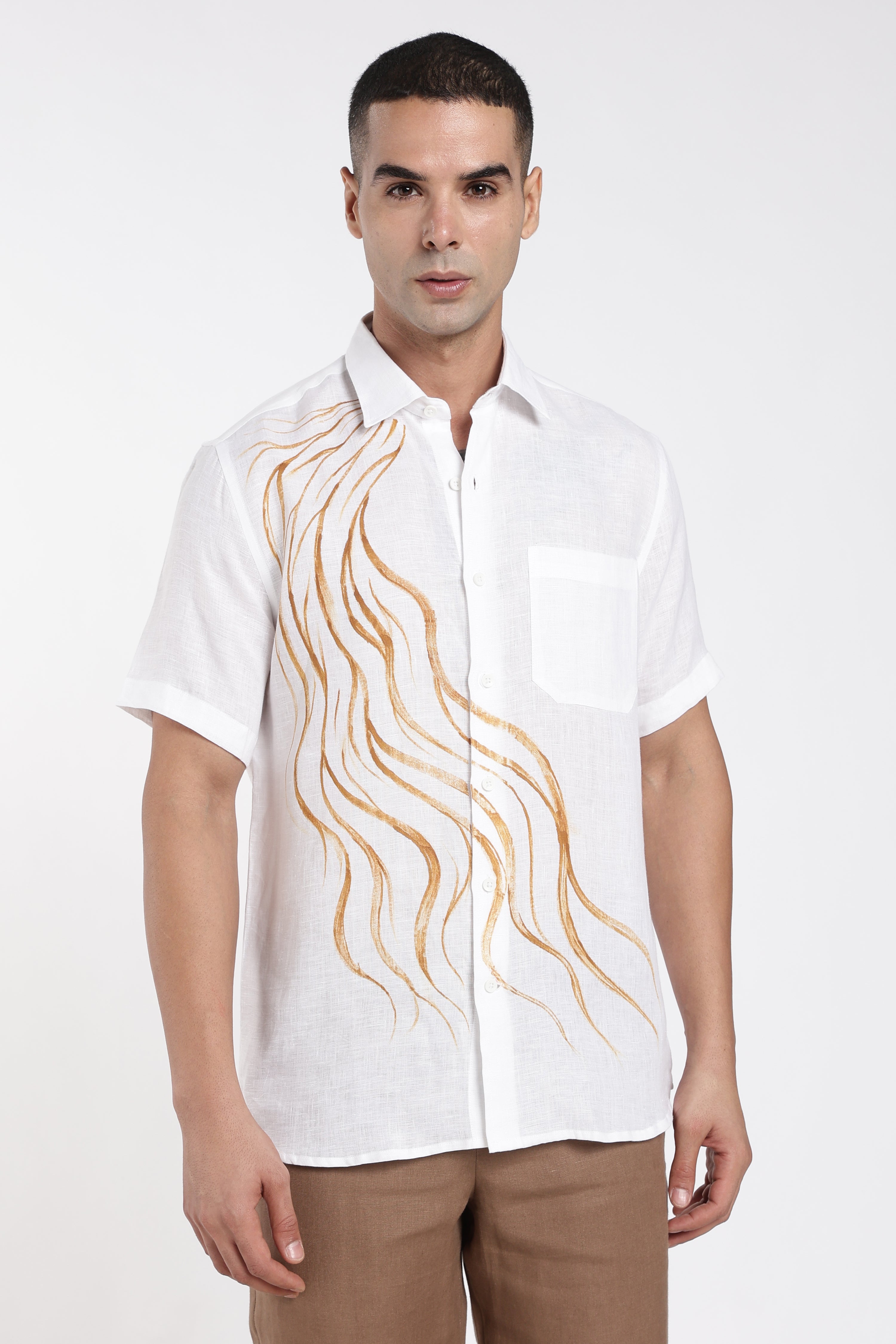 Men’s White Hand-Painted Linen Shirt with  Artwork | Designer Linen Shirt
