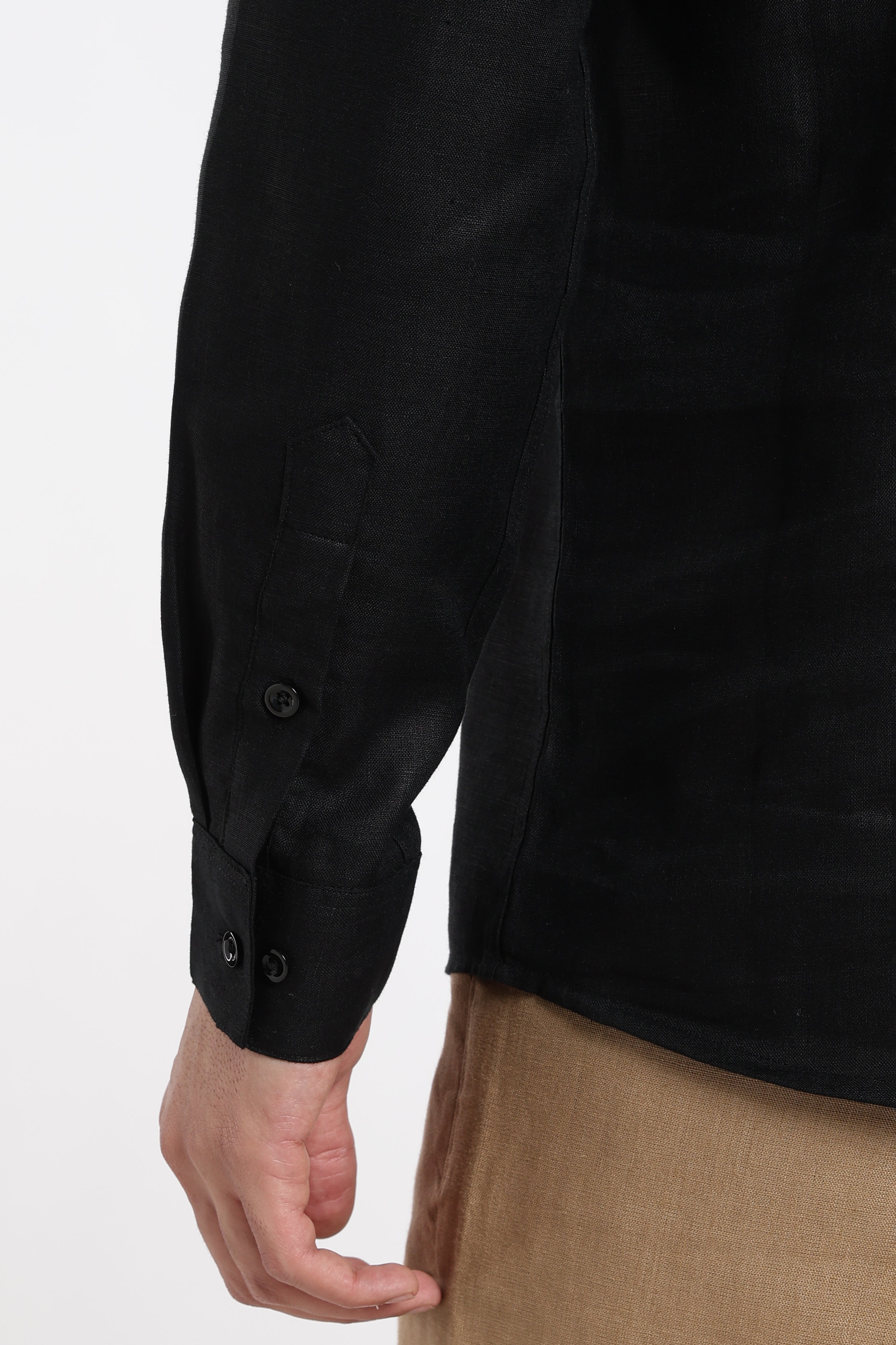 Premium Men’s Black Linen Half Placket Mandarin Collar Kurta | Linen Culture