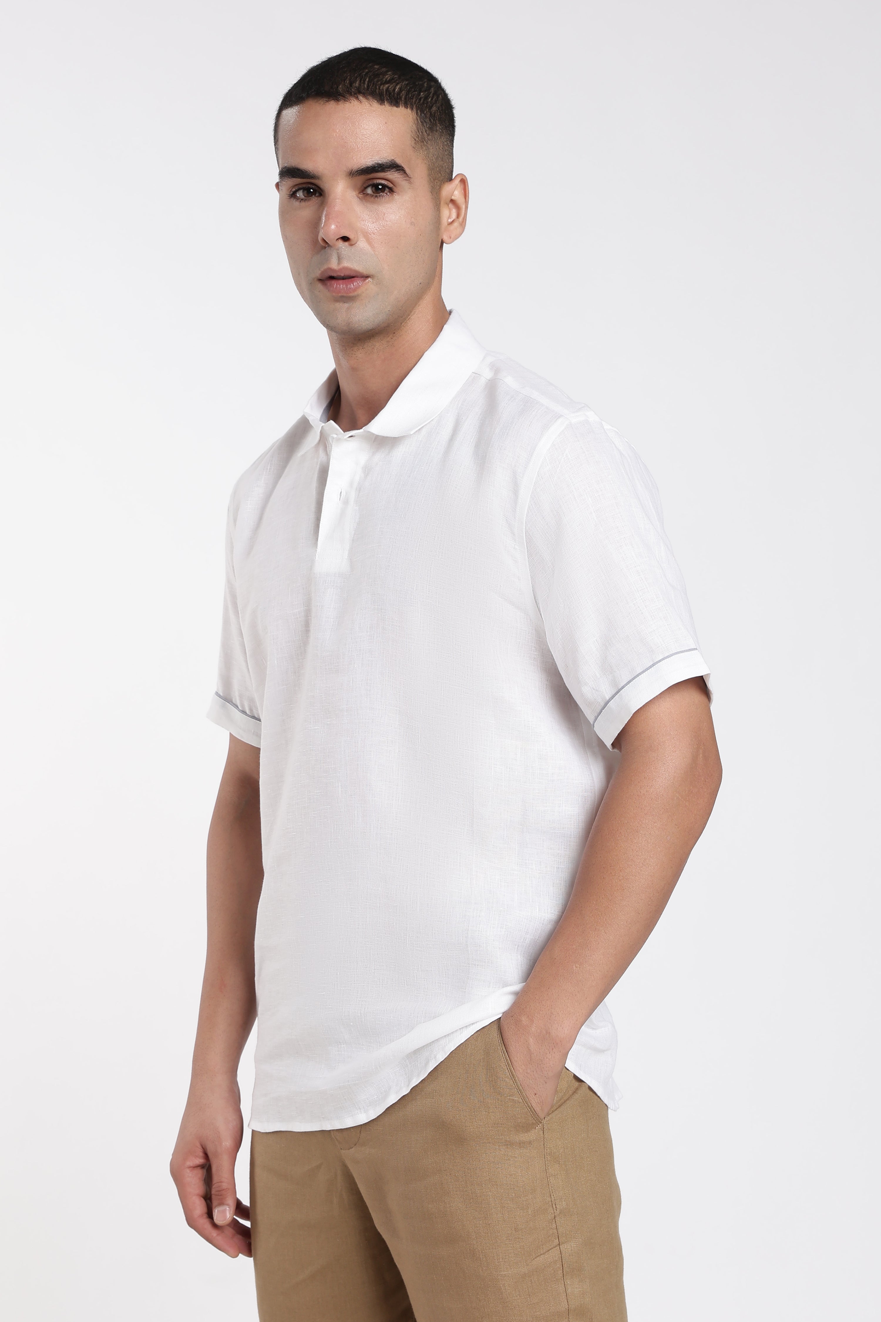 Premium Men’s White Linen Polo T-Shirt | Linen Culture