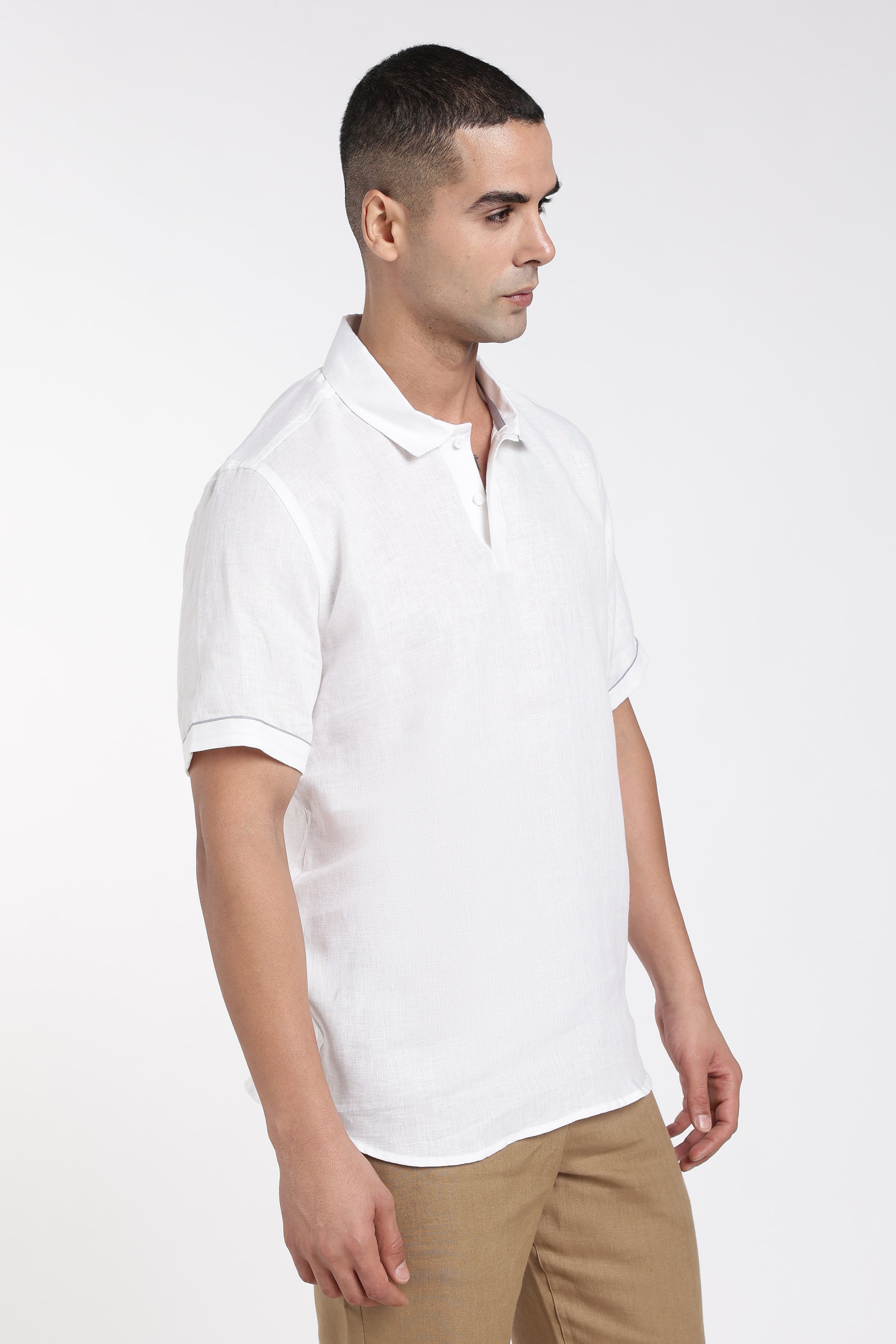 Premium Men’s White Linen Polo T-Shirt | Linen Culture