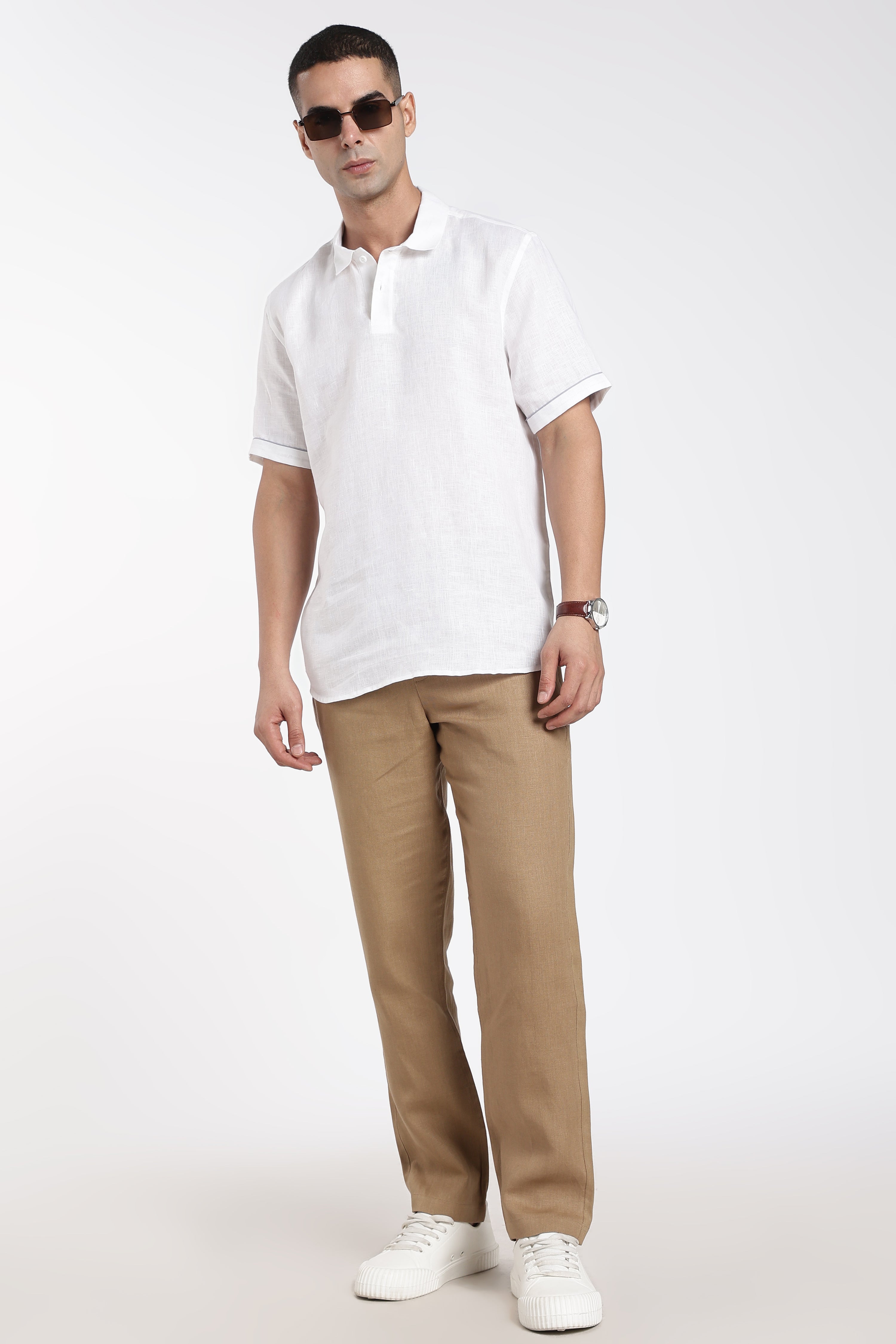 Premium Men’s White Linen Polo T-Shirt | Linen Culture