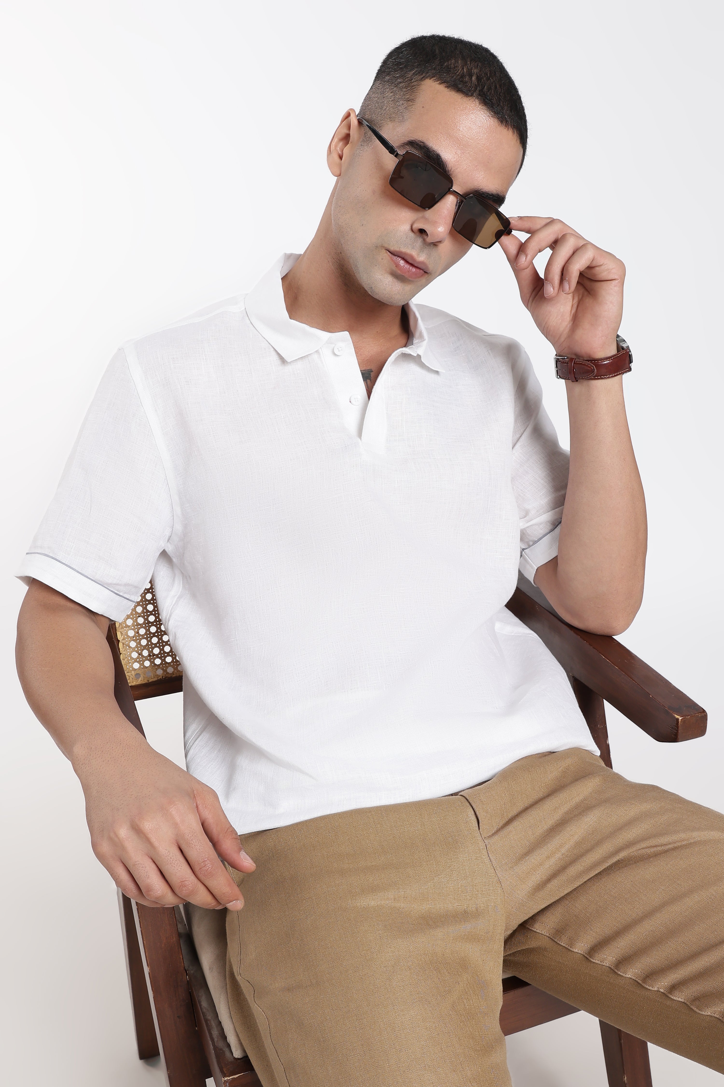 Premium Men’s White Linen Polo T-Shirt | Linen Culture