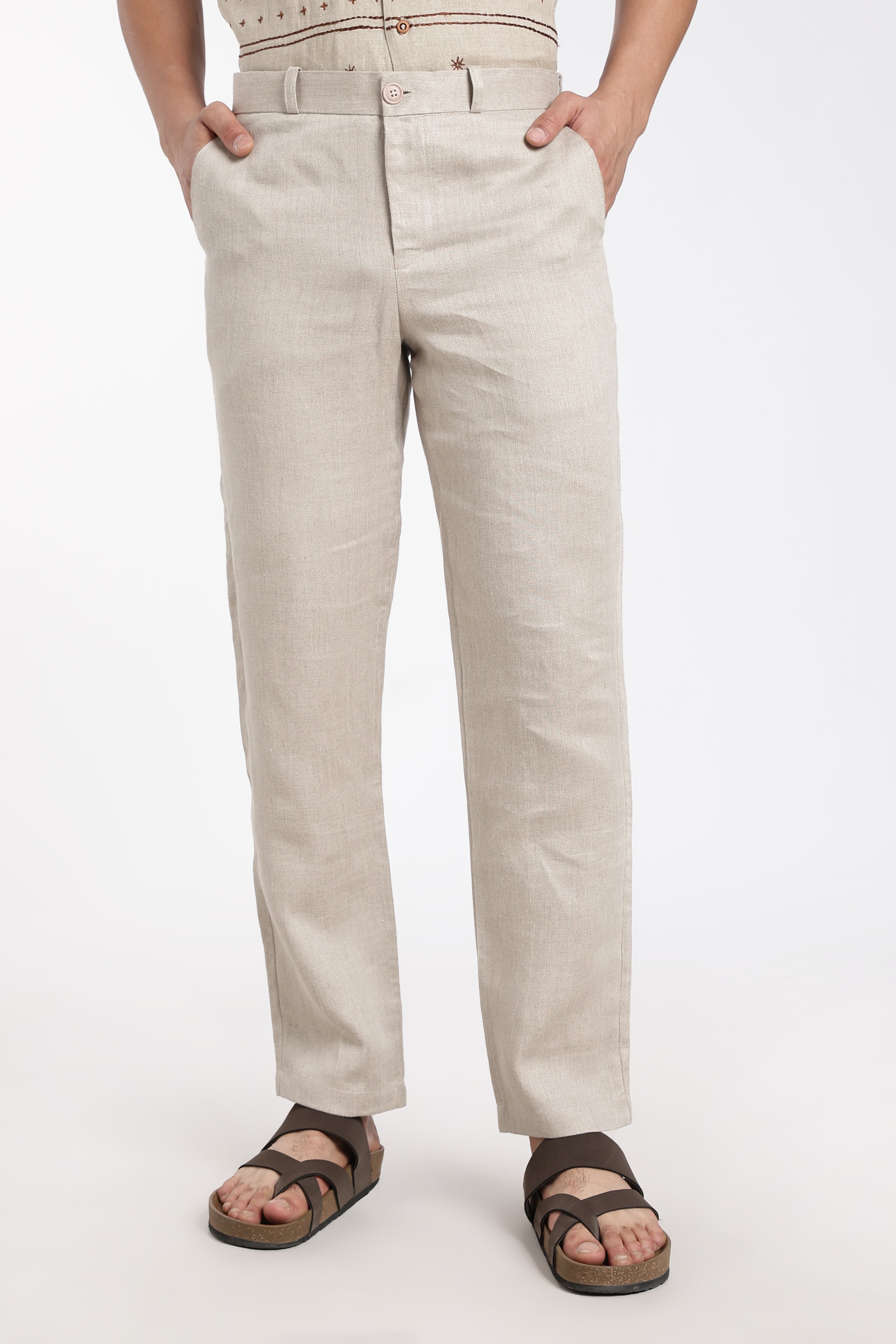 Men’s Premium Natural Linen Trousers | Beige Linen Pants for Smart Casual Use