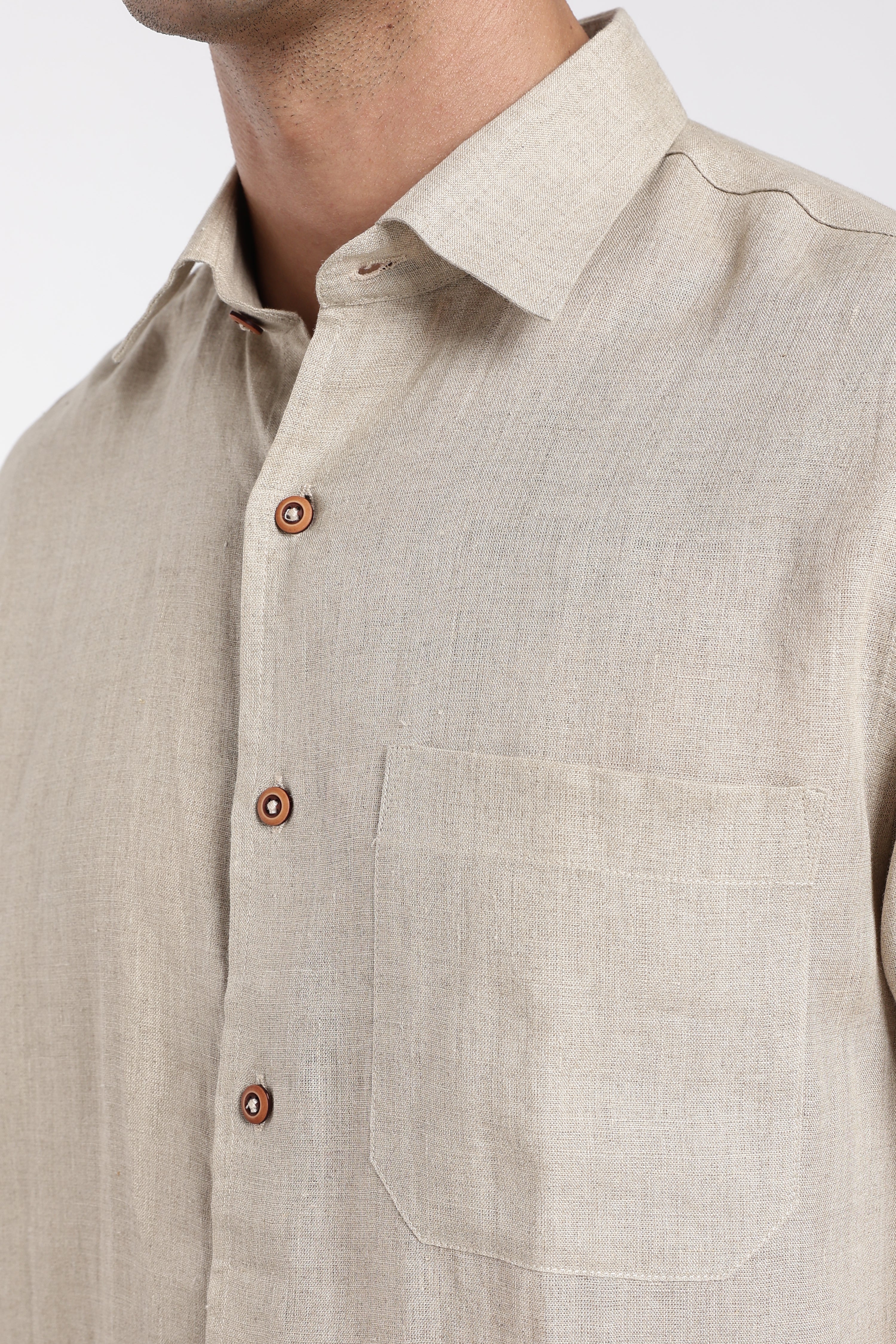 Beige Embroidered Linen Co-ord Set for Men