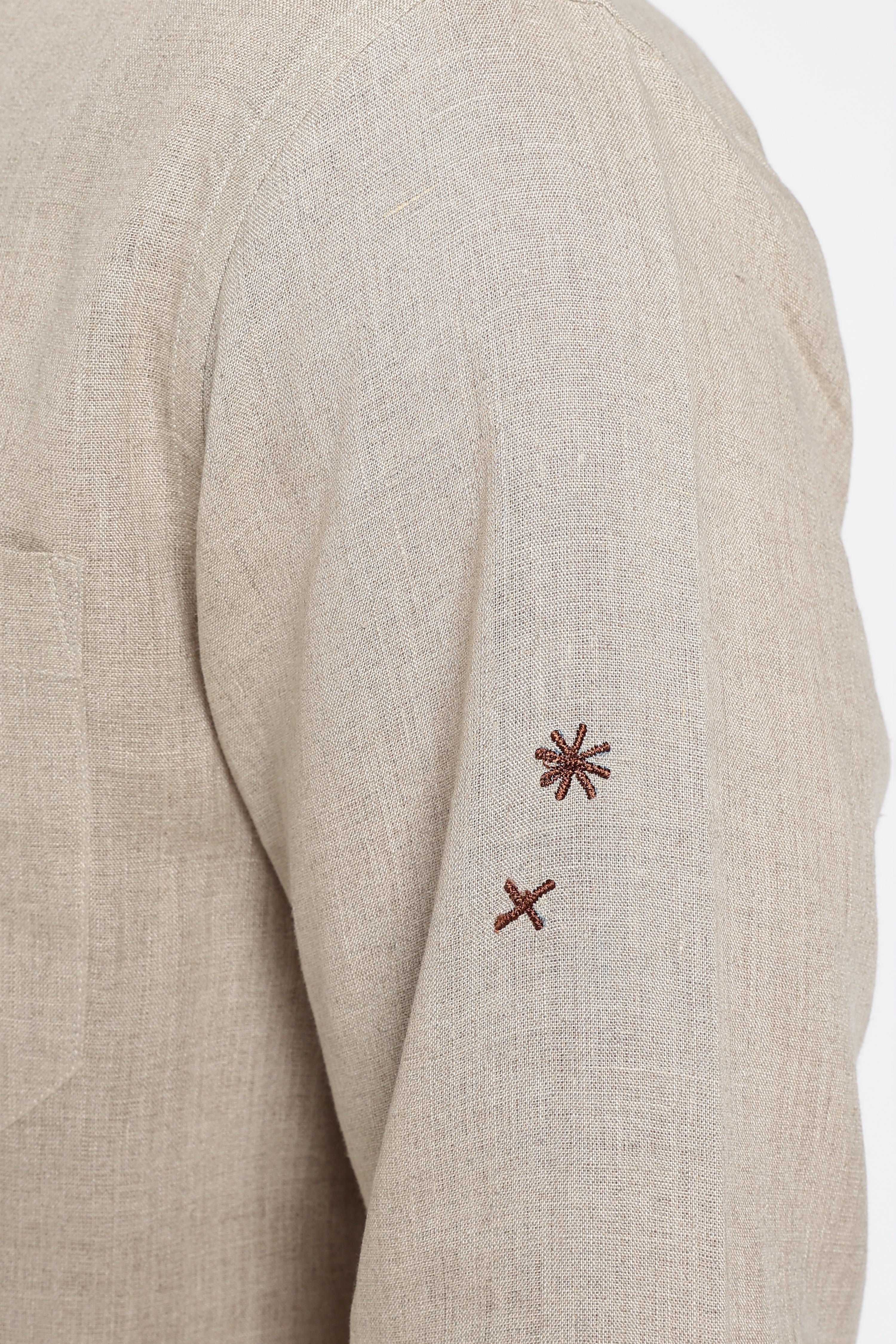 Beige Embroidered Linen Co-ord Set for Men