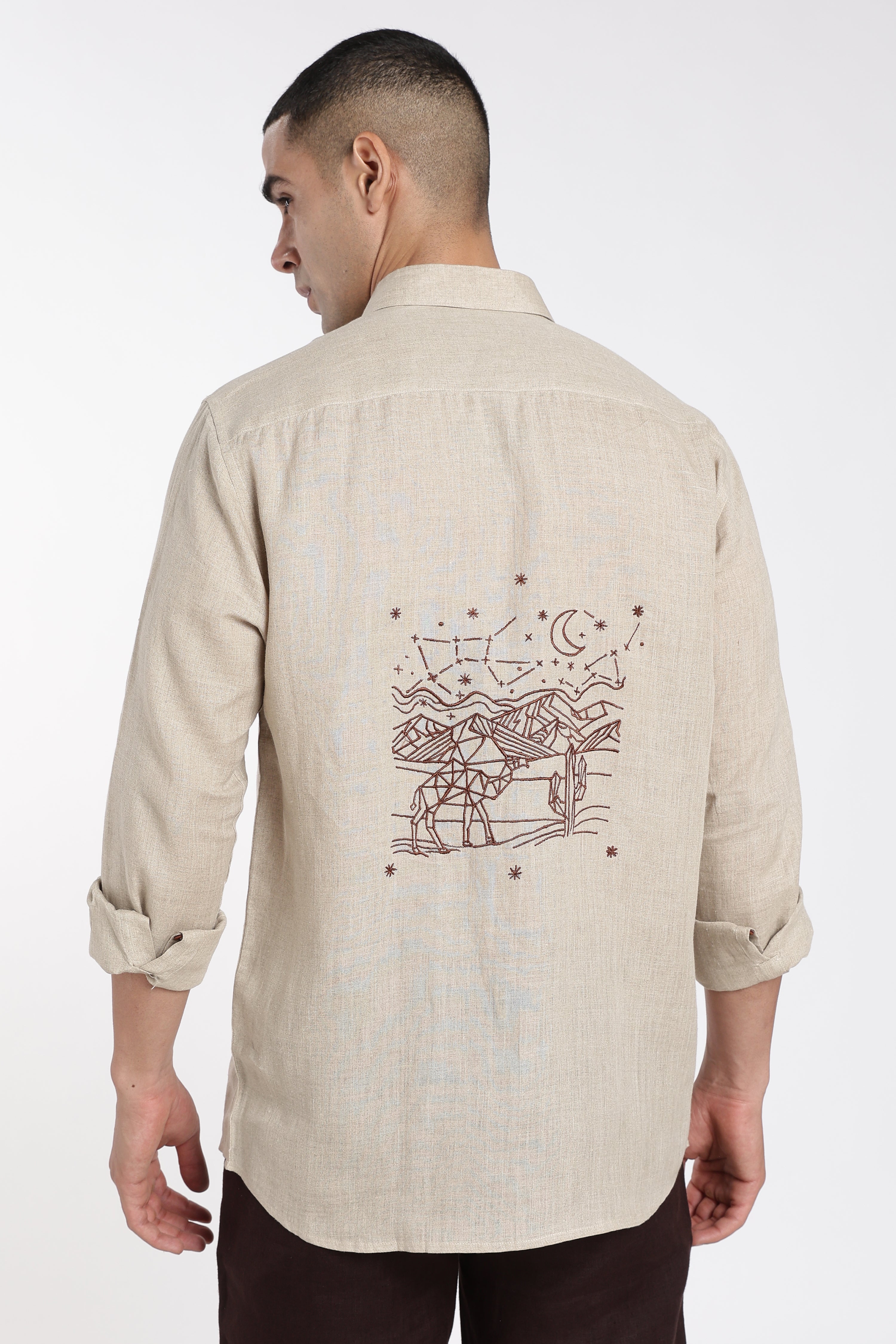Men’s Premium Linen Embroidered Shirt – Desert Caravan Edition