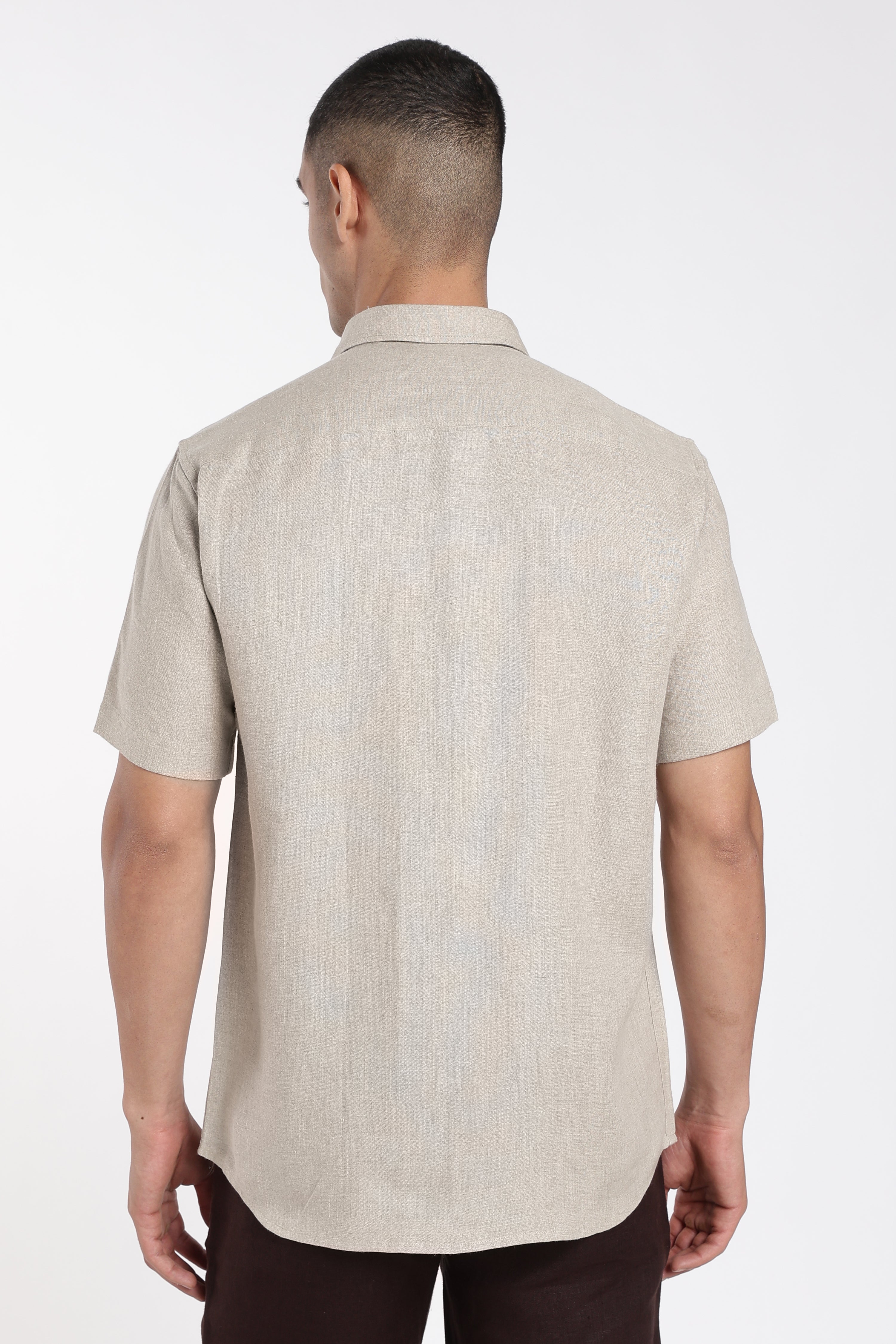 Men’s Hand-Painted Premium Linen Shirt – Minimal Bird Art in Natural Beige | Linen Culture
