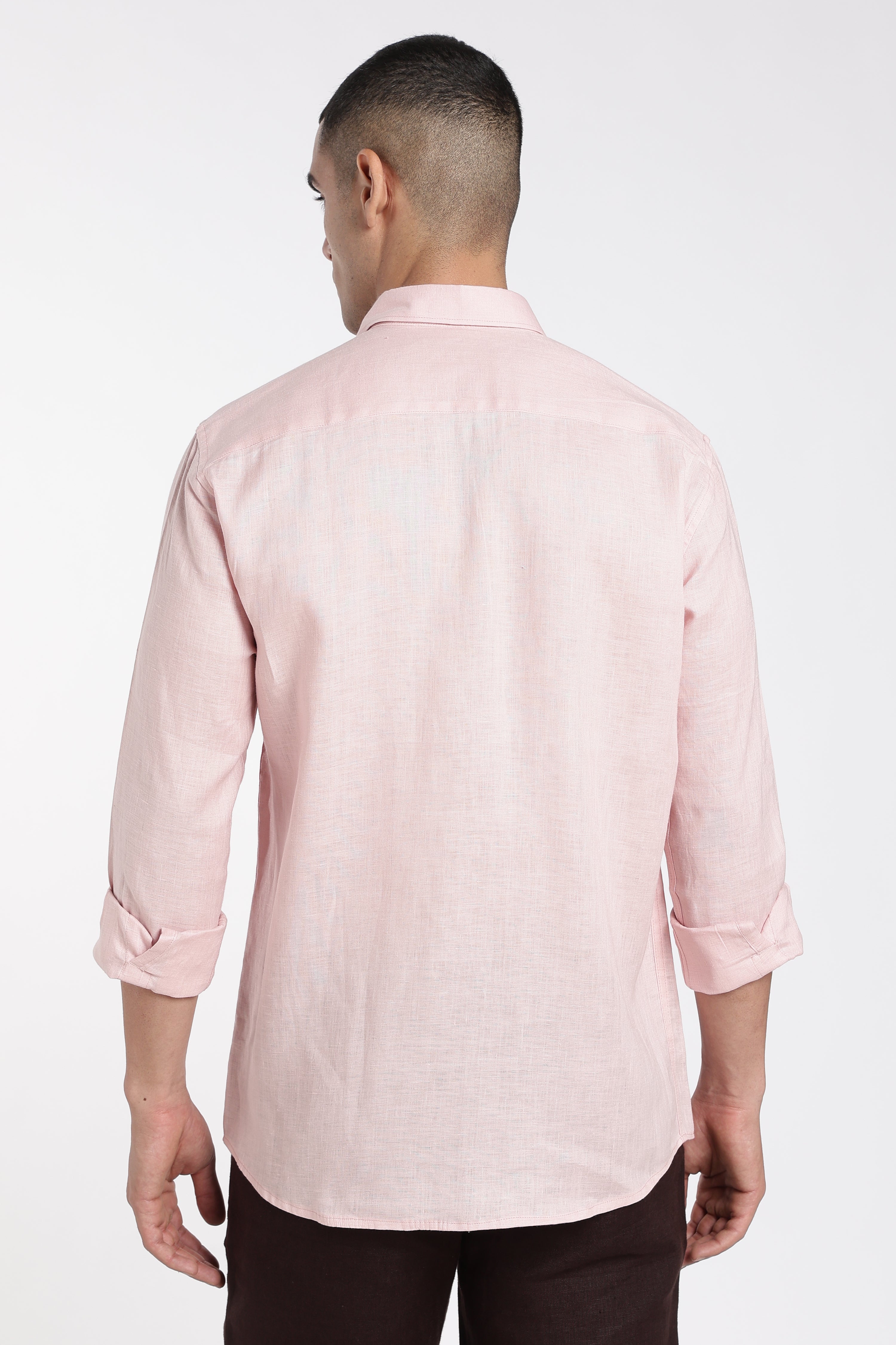 Men’s Hand-Painted Premium Linen Shirt – Abstract Line Art Pink