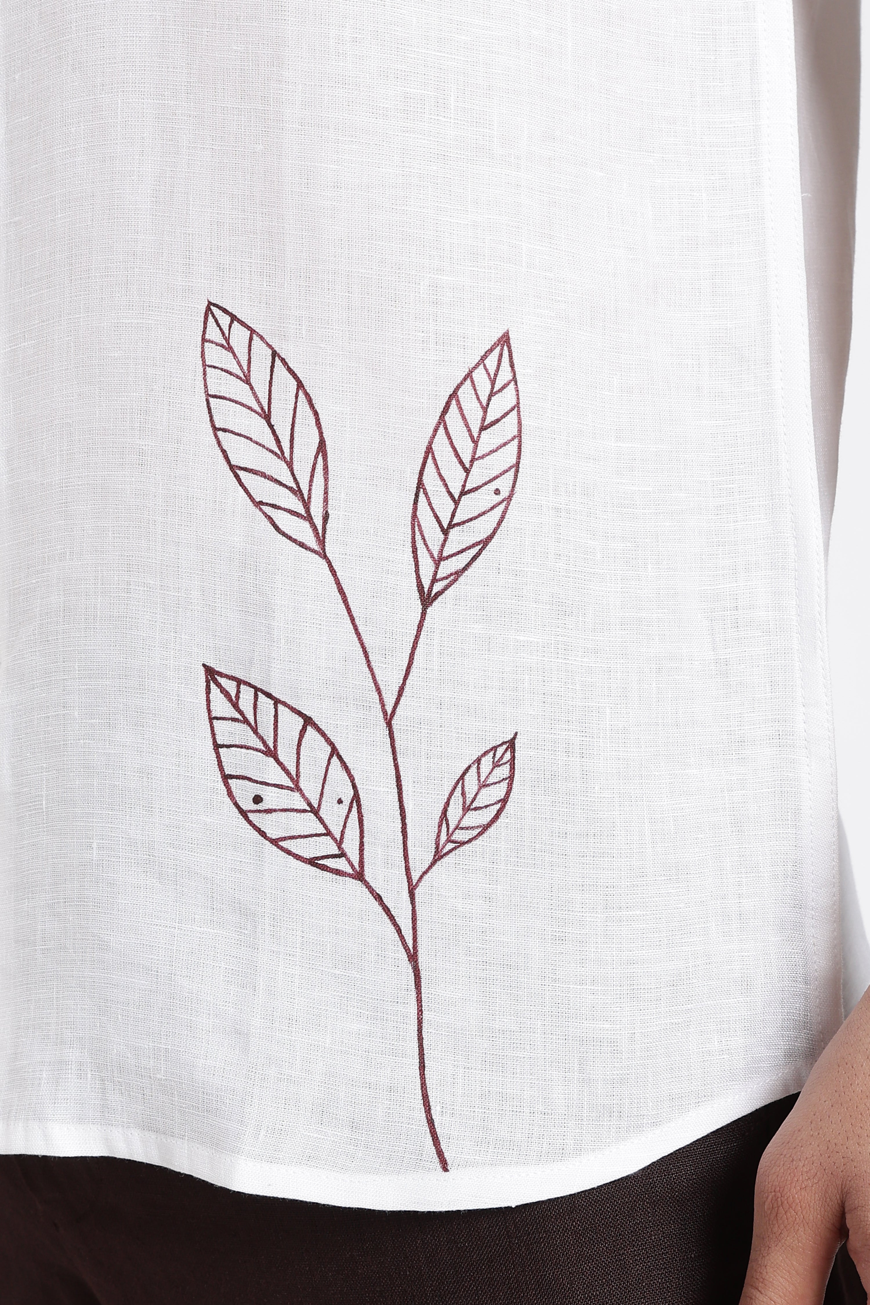 Men’s Hand-Painted White Linen Shirt – Botanical Art Edition | Linen Culture