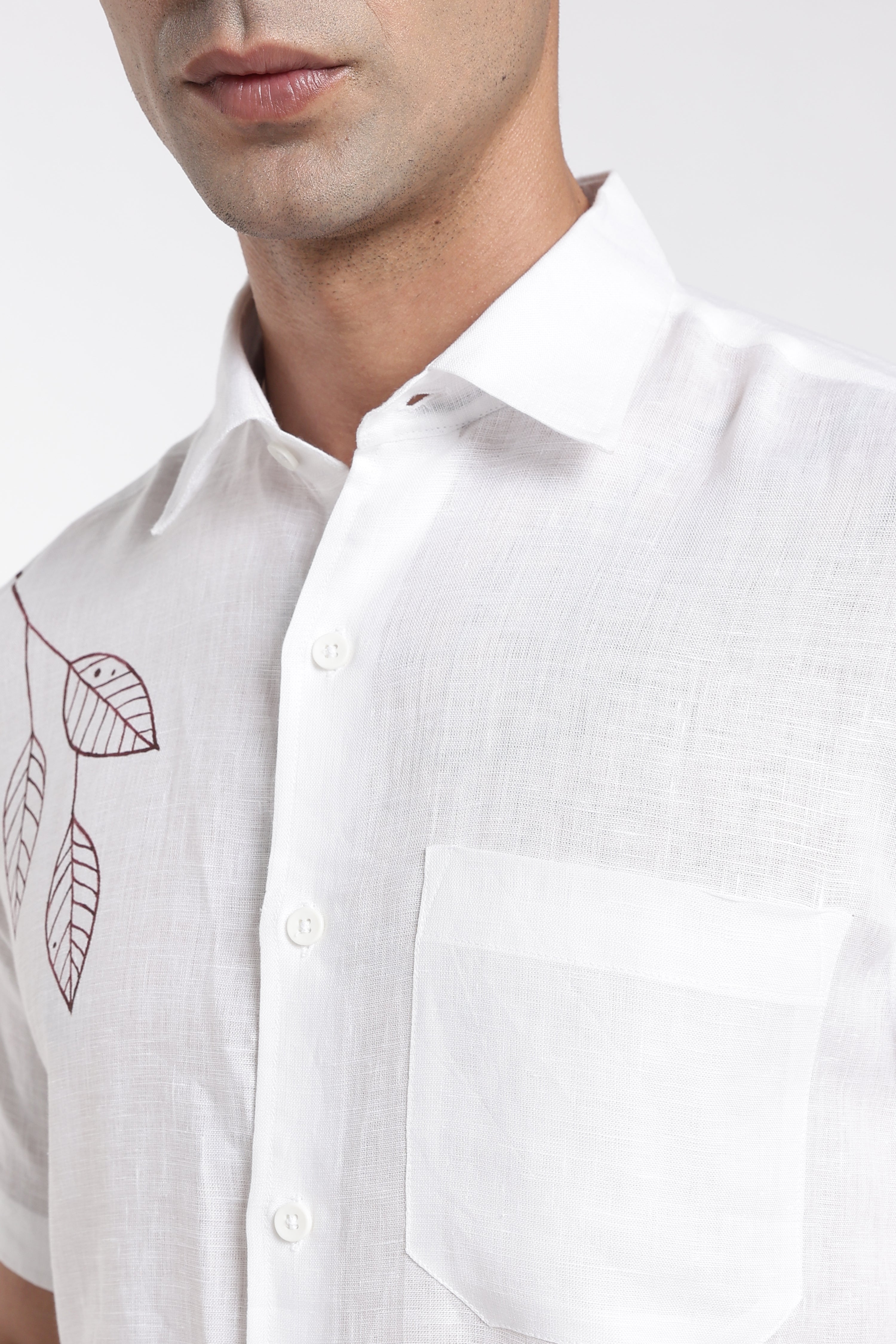 Men’s Hand-Painted White Linen Shirt – Botanical Art Edition | Linen Culture