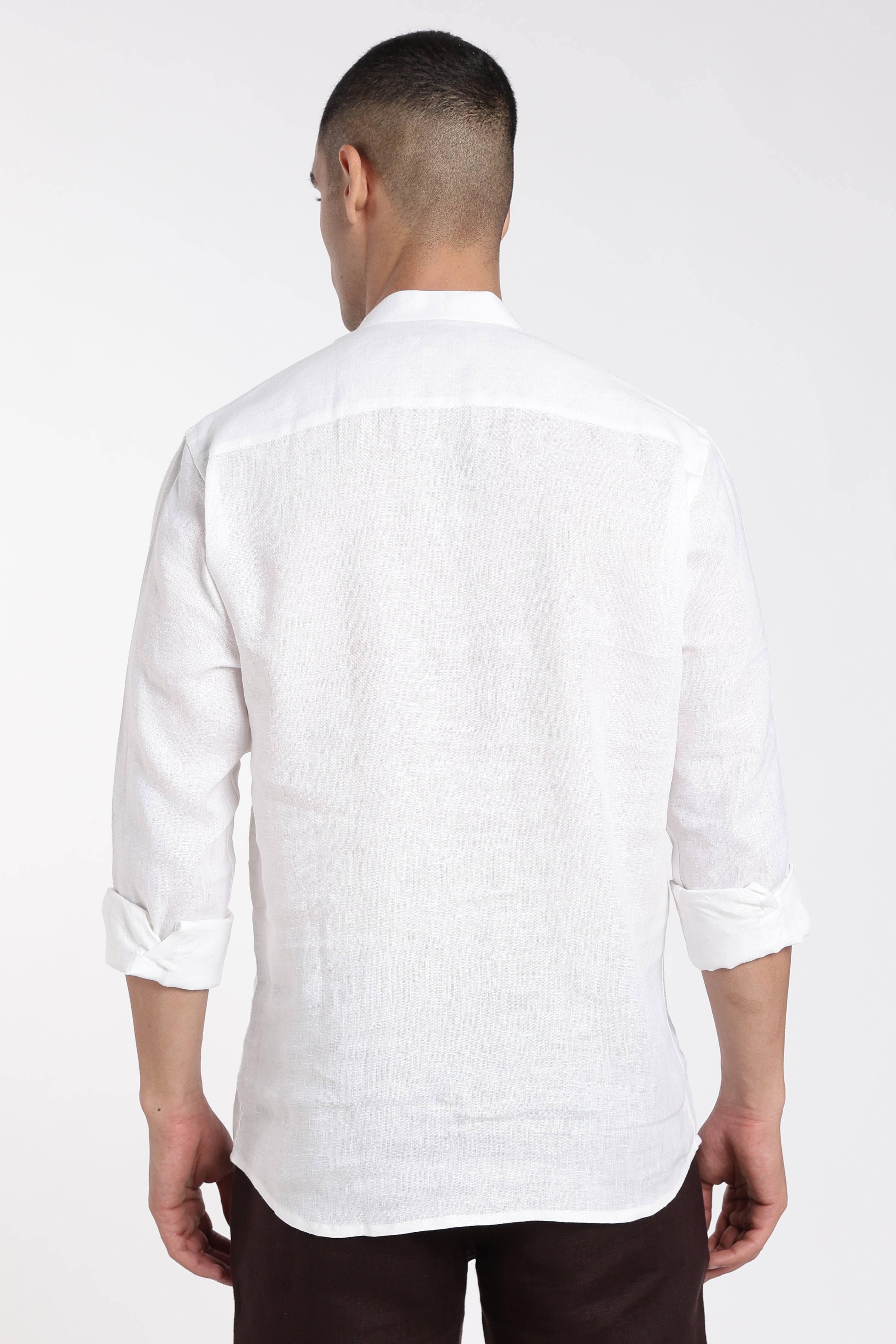 Premium Men’s White Linen Mandarin Collar Kurta | Linen Culture