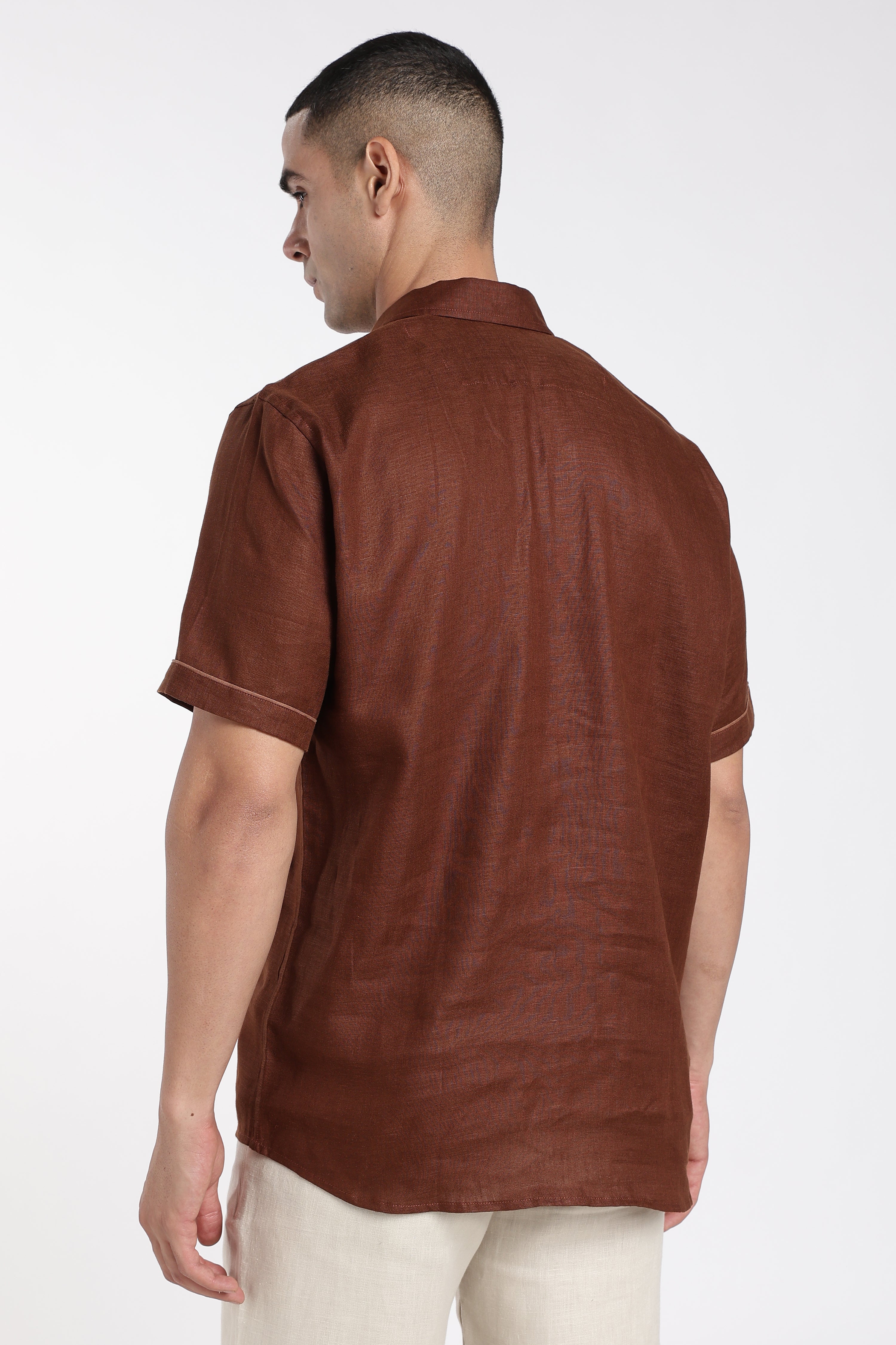 Men’s Rust Brown Linen Polo T-Shirt | Linen Culture