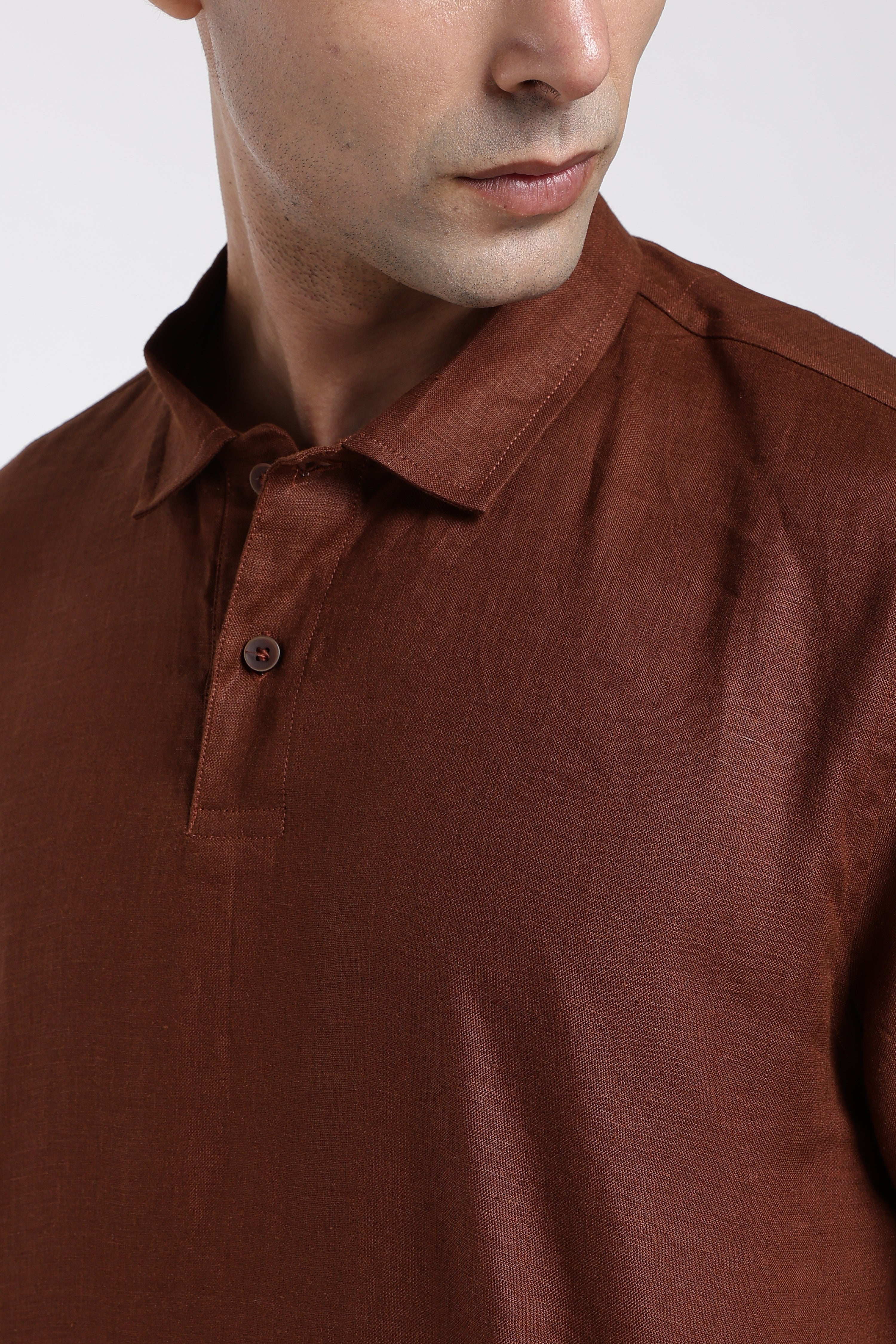 Men’s Rust Brown Linen Polo T-Shirt | Linen Culture