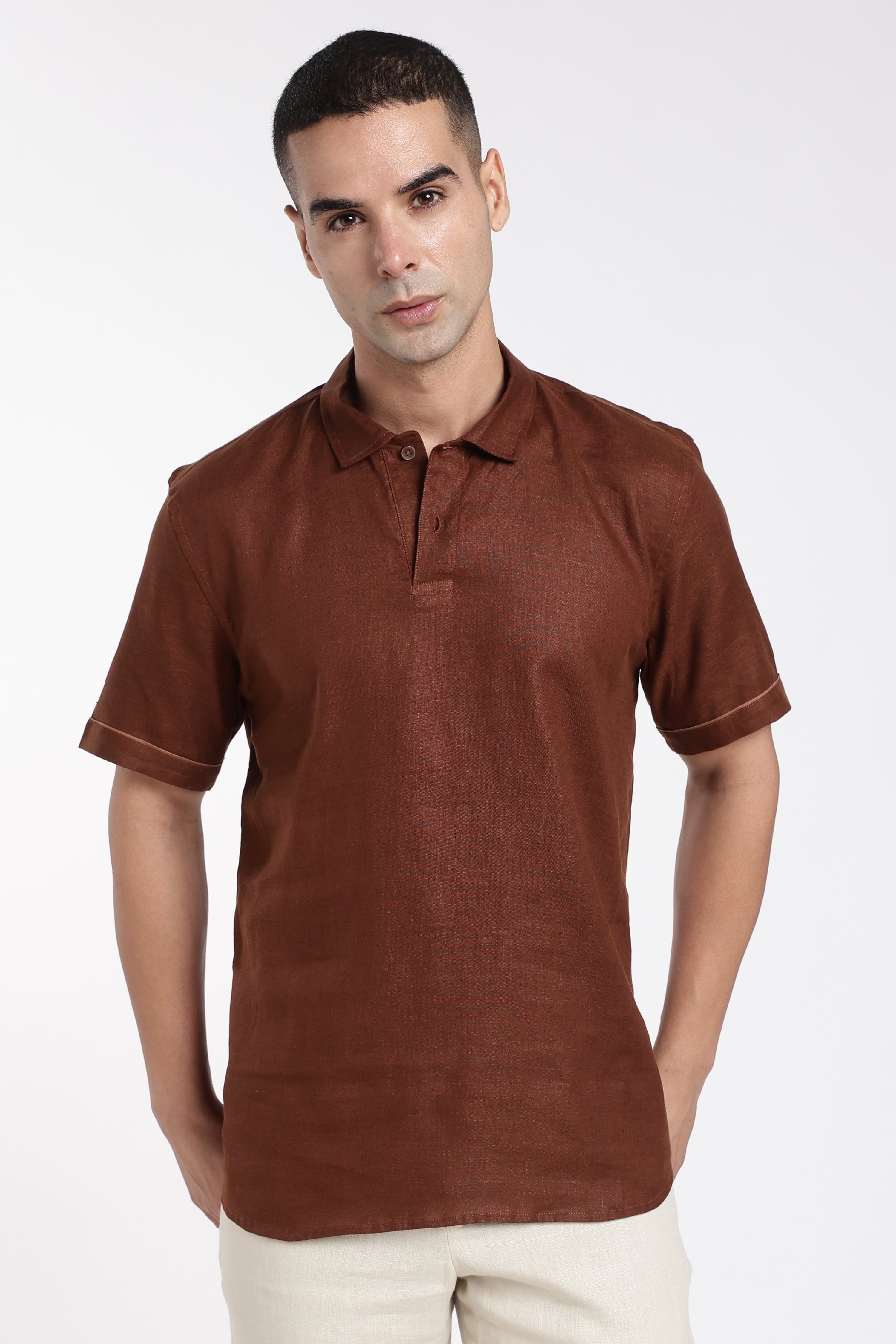 Men’s Rust Brown Linen Polo T-Shirt | Linen Culture