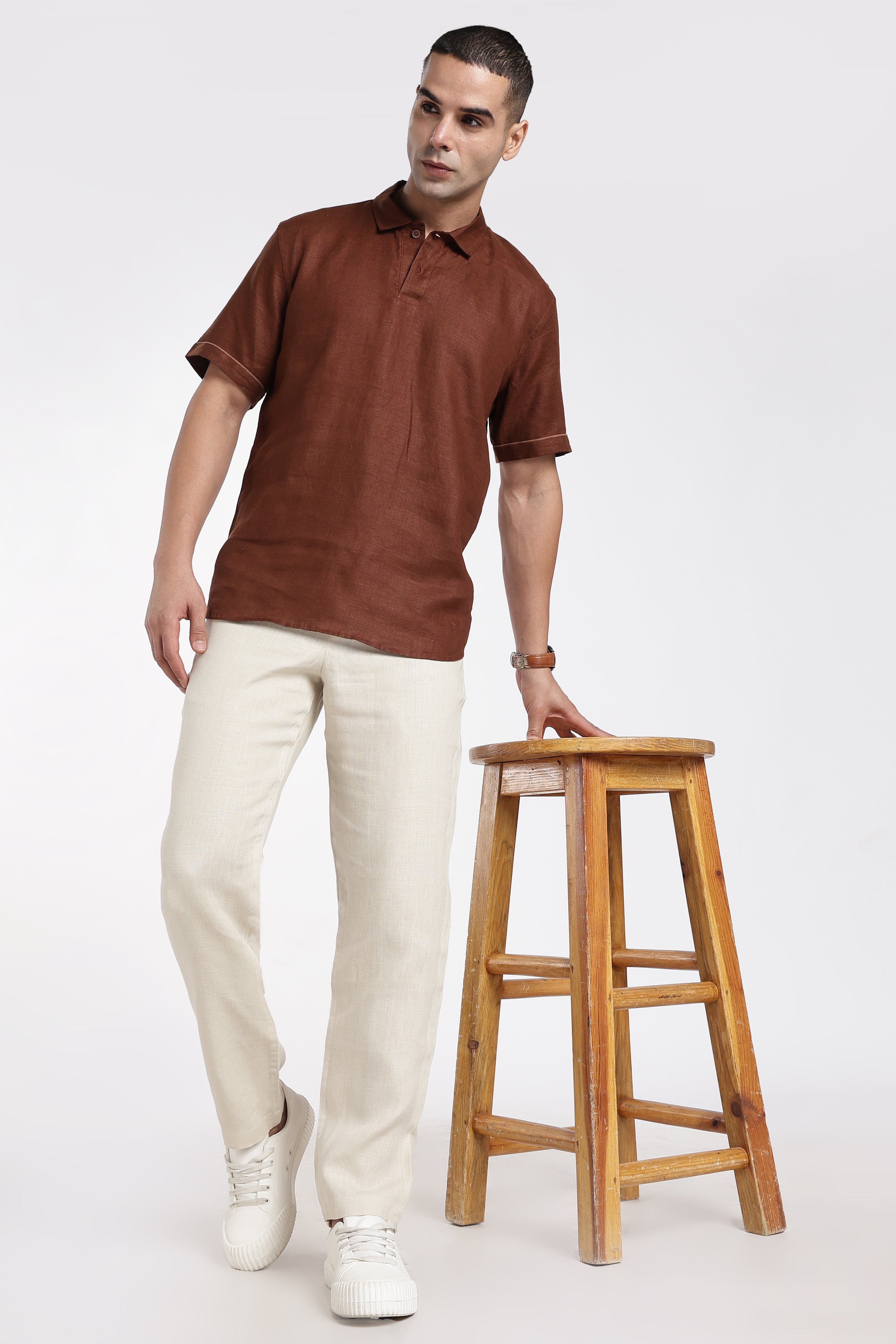 Men’s Rust Brown Linen Polo T-Shirt | Linen Culture