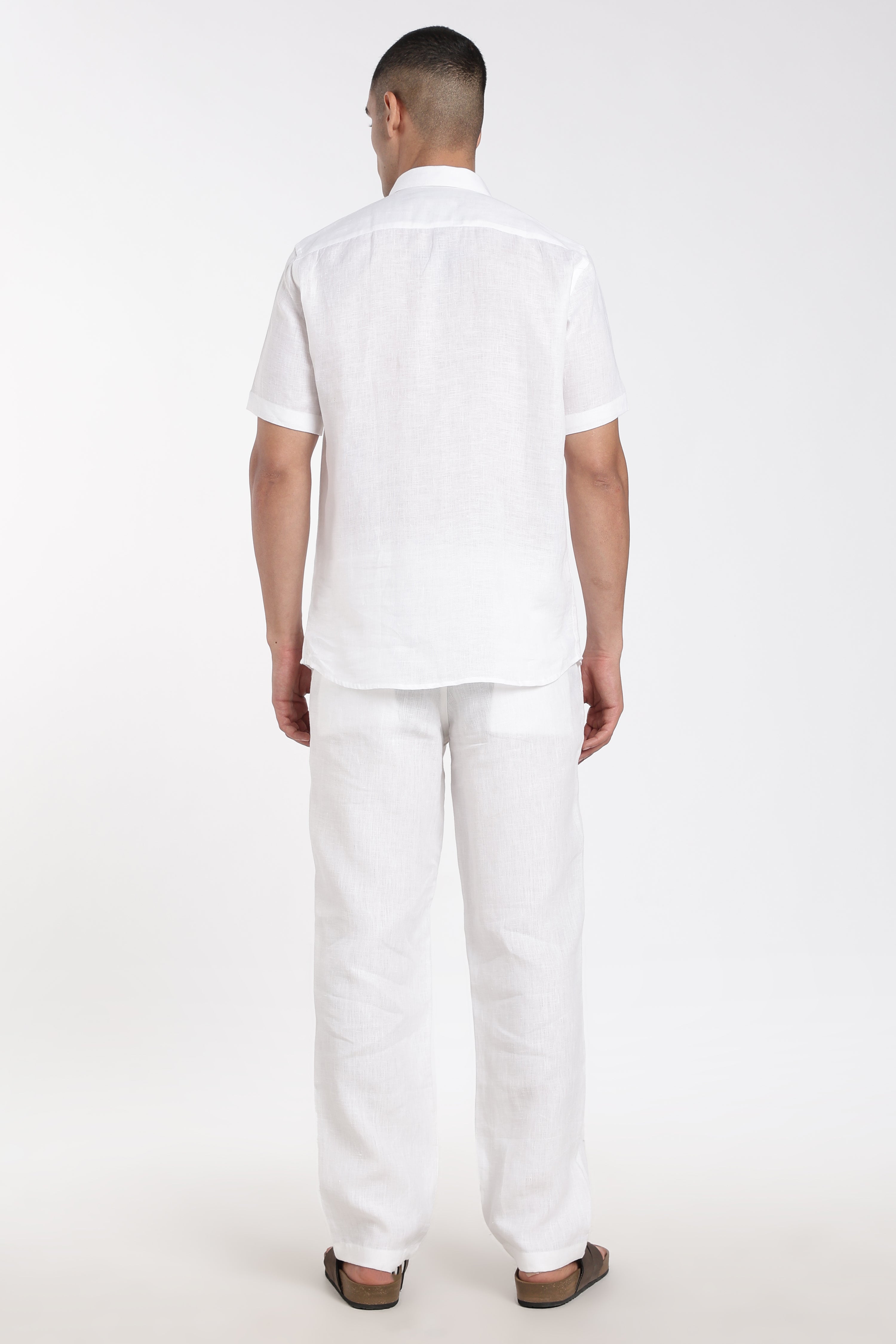 Men’s Premium White Linen Co-Ord Set with Artistic Floral Hand-Painted Design