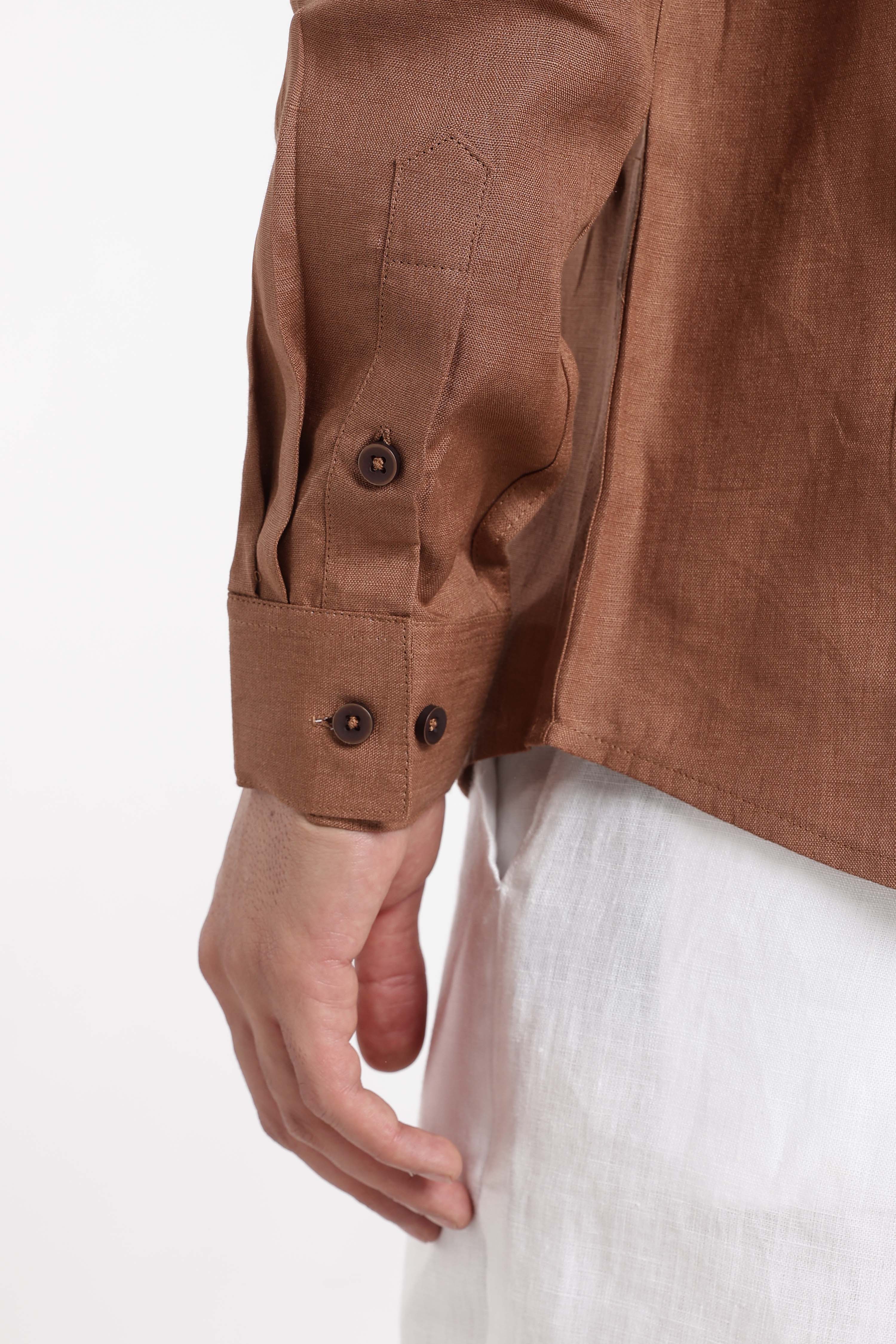 Men’s Cinnamon Brown Premium Linen Shirt | Full Sleeve Classic Linen Shirt