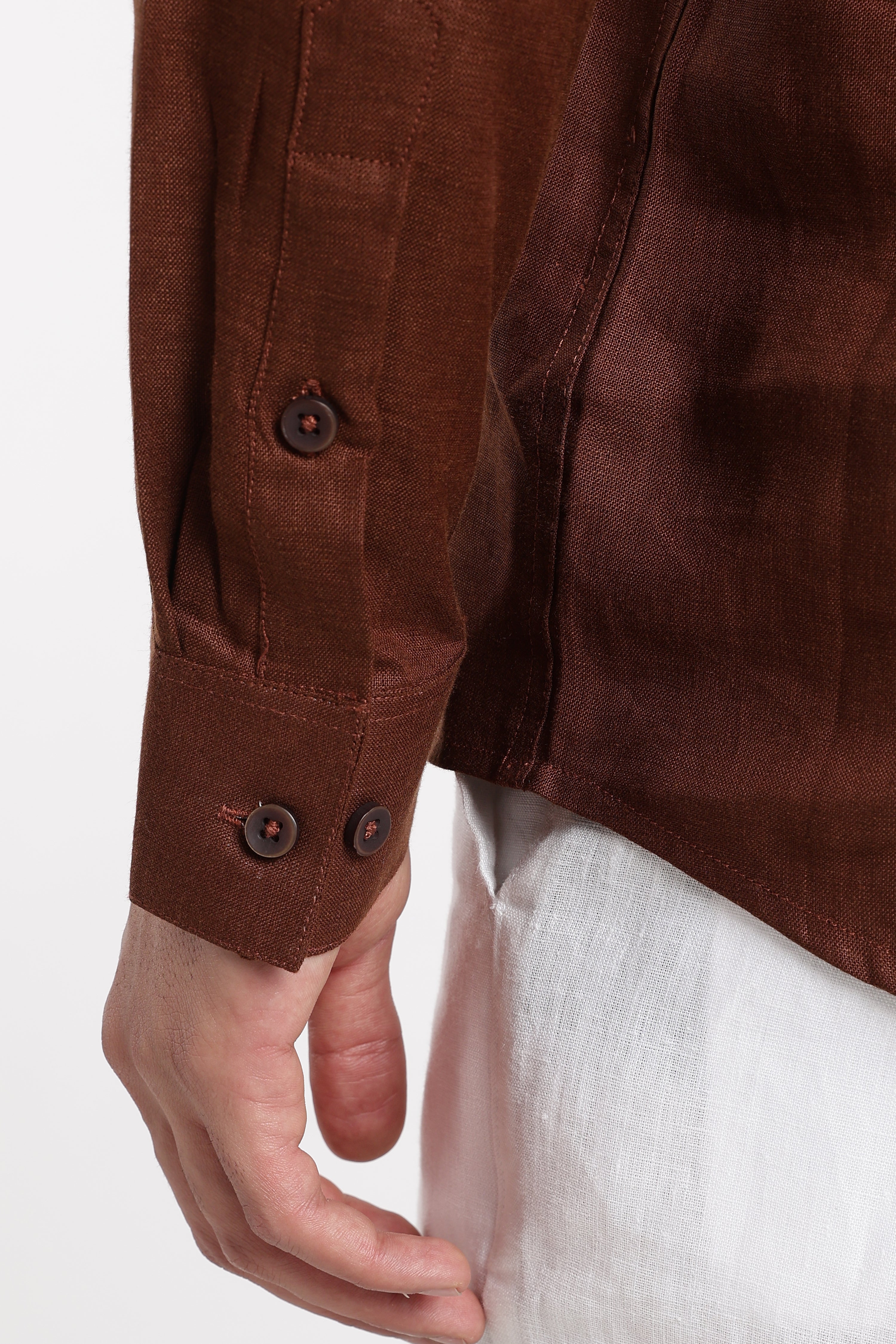 Premium Men’s Rust Brown Linen Mandarin Collar Kurta | Linen Culture