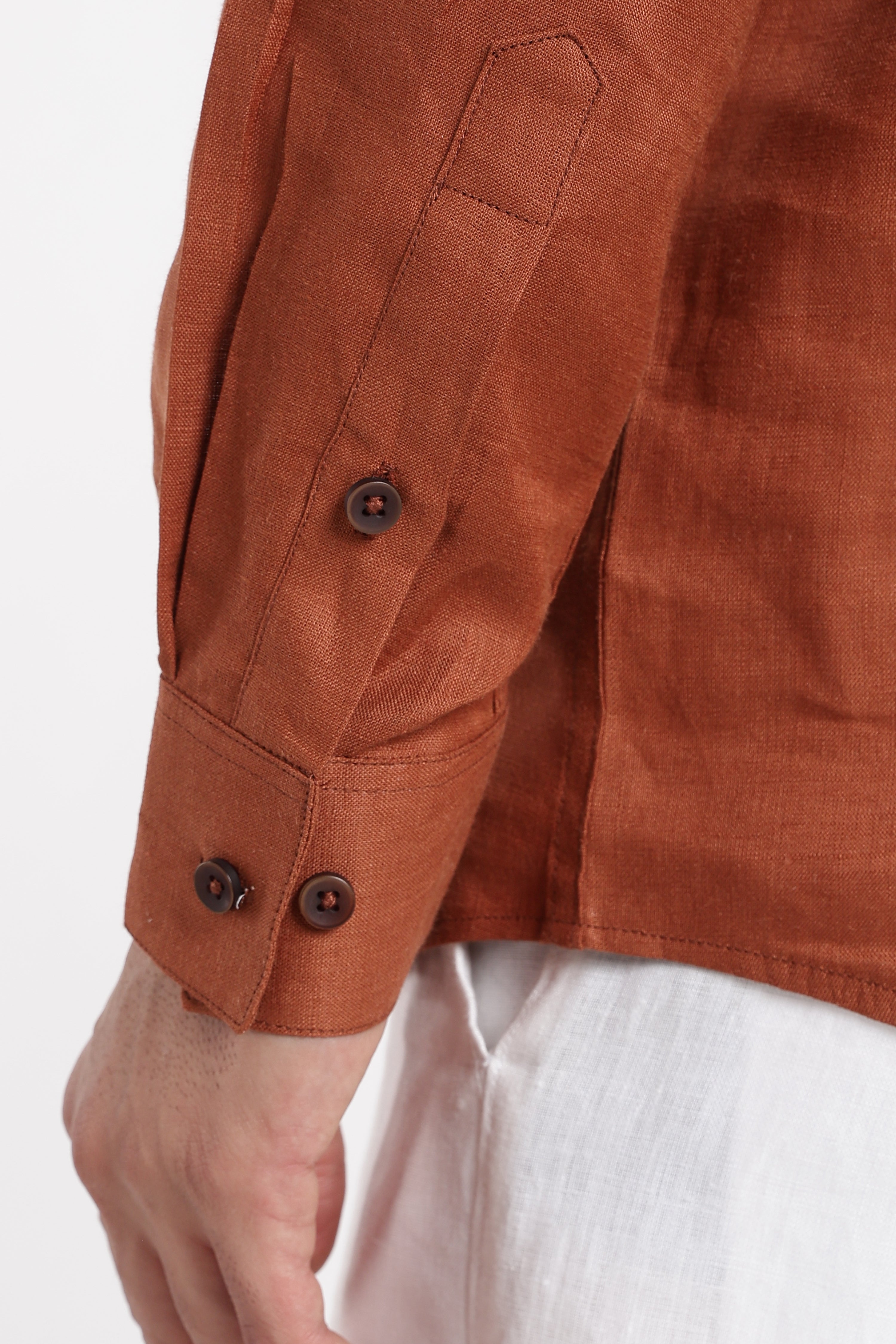 Men’s Rust Orange Linen Mandarin Collar Kurta | Linen Culture