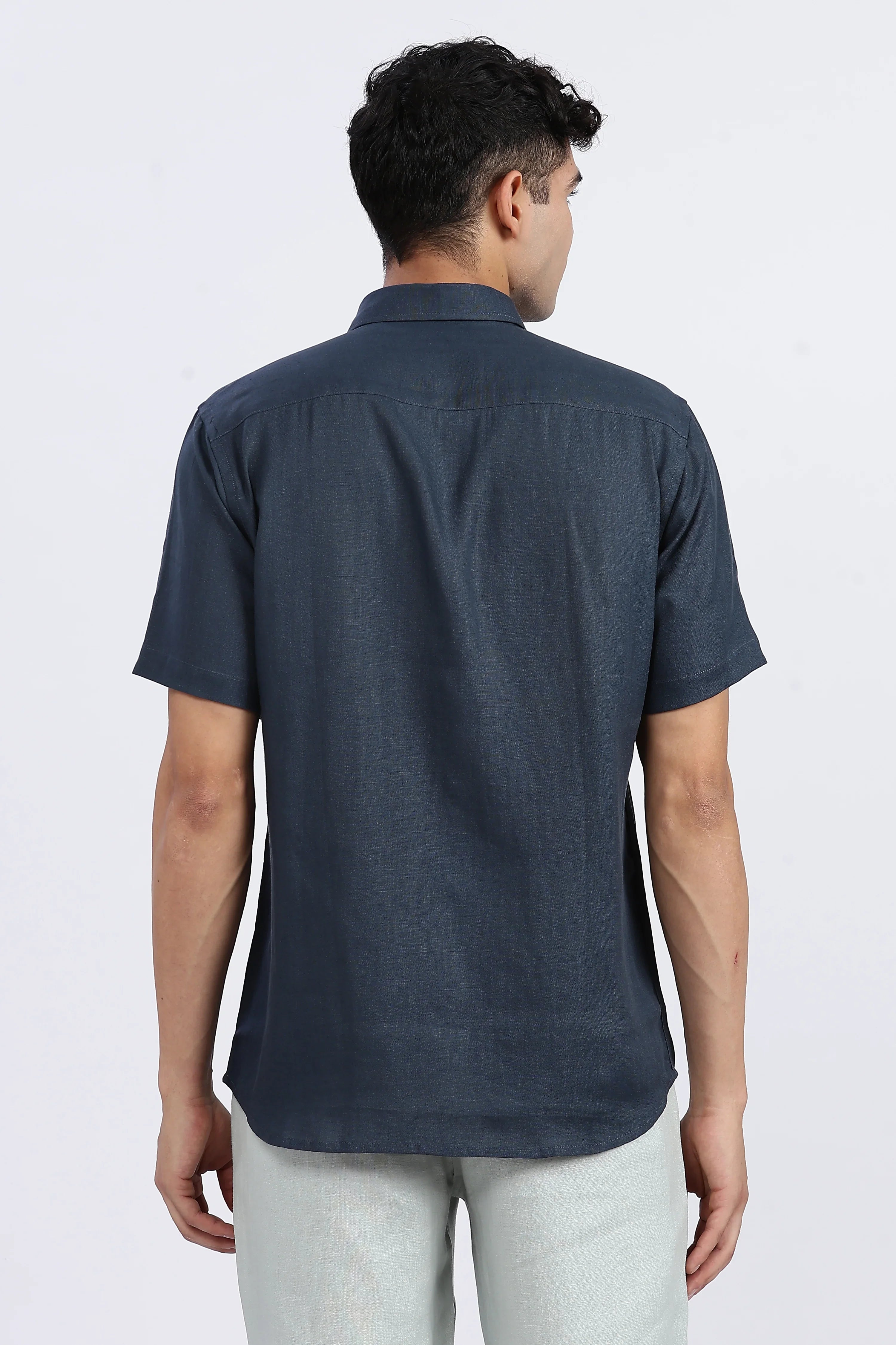 Men’s Deep Navy Linen Shirt – Half Sleeve | Effortless Elegance by Linen Culture