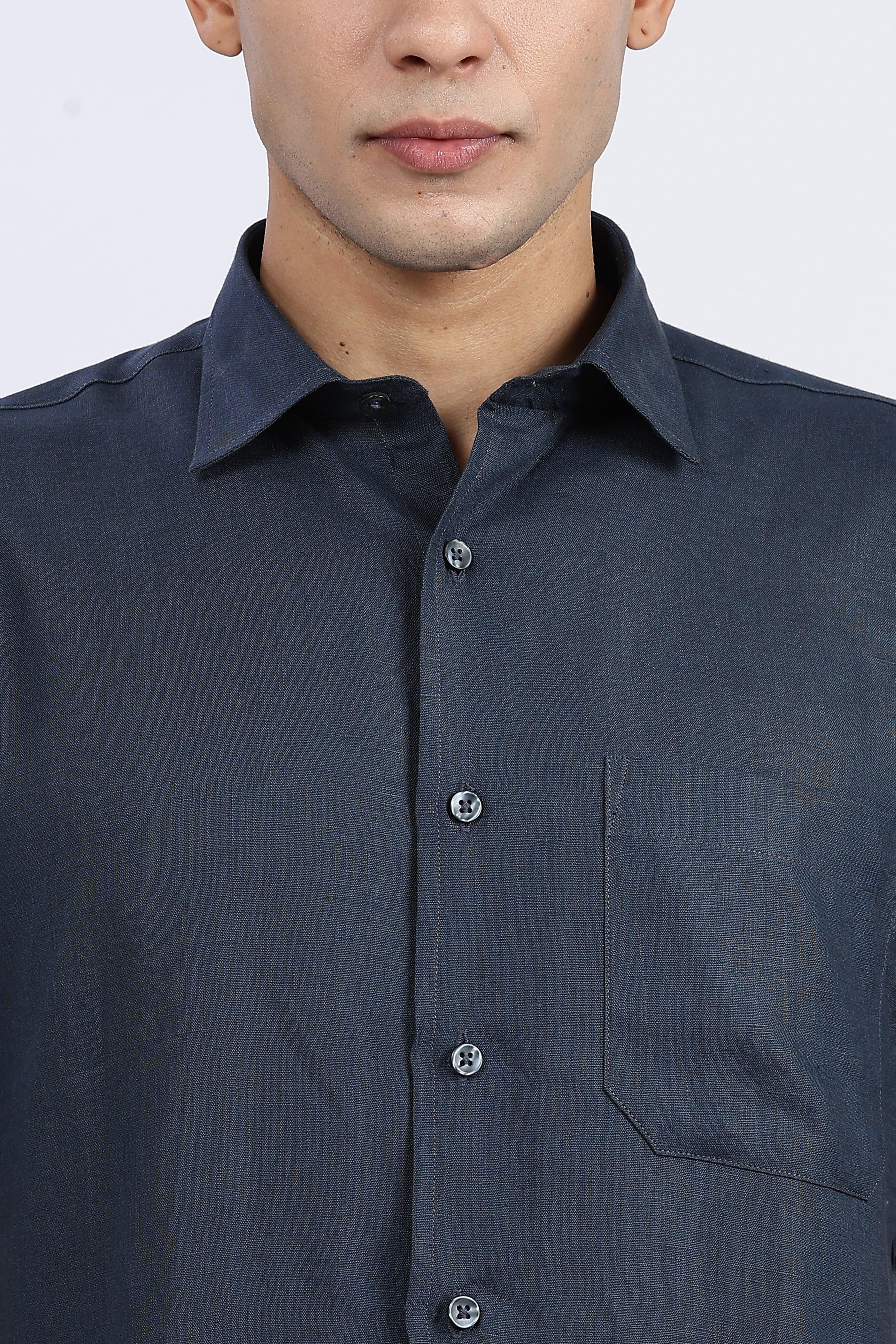 Men’s Deep Navy Linen Shirt – Half Sleeve | Effortless Elegance by Linen Culture
