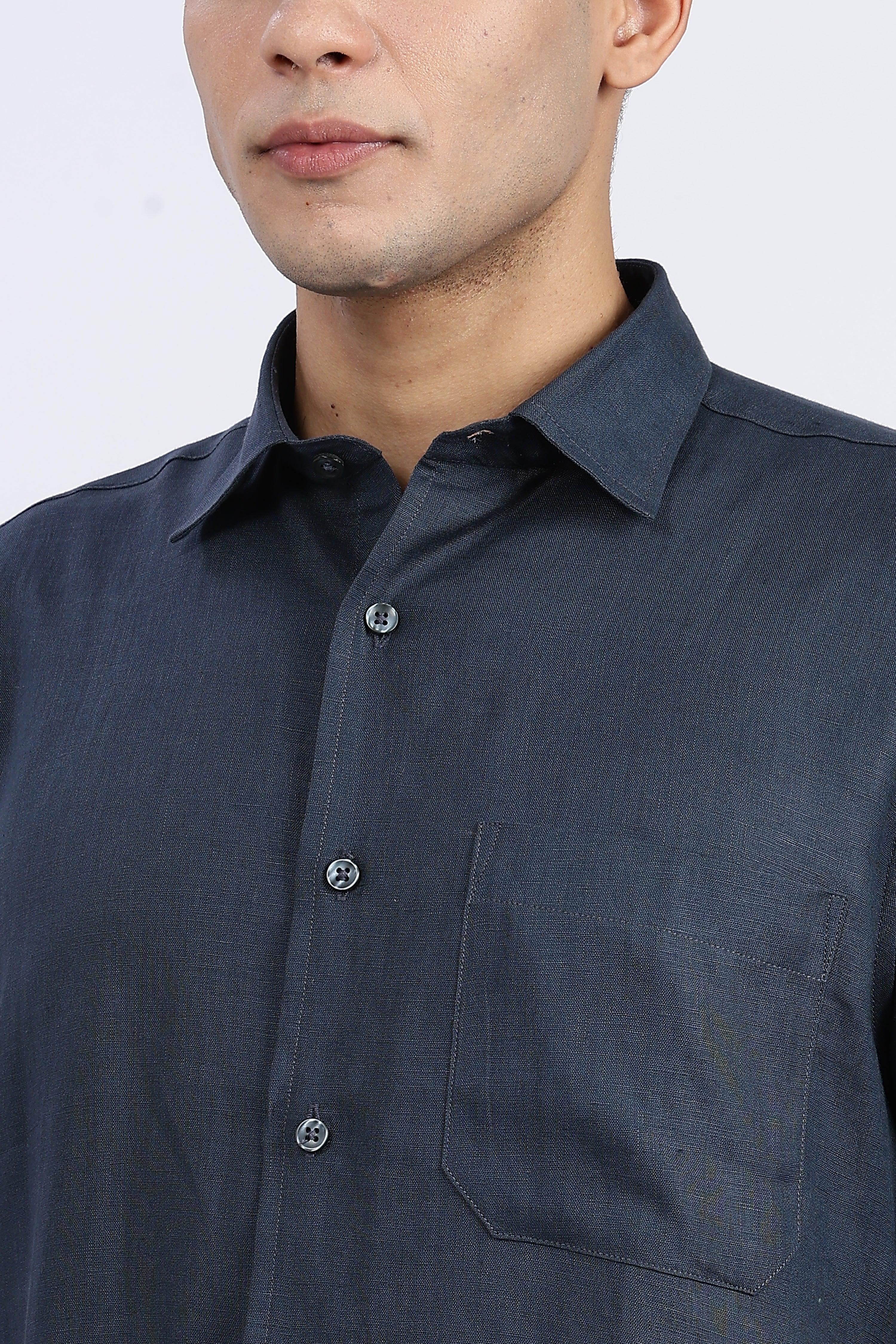 Men’s Deep Navy Linen Shirt – Half Sleeve | Effortless Elegance by Linen Culture