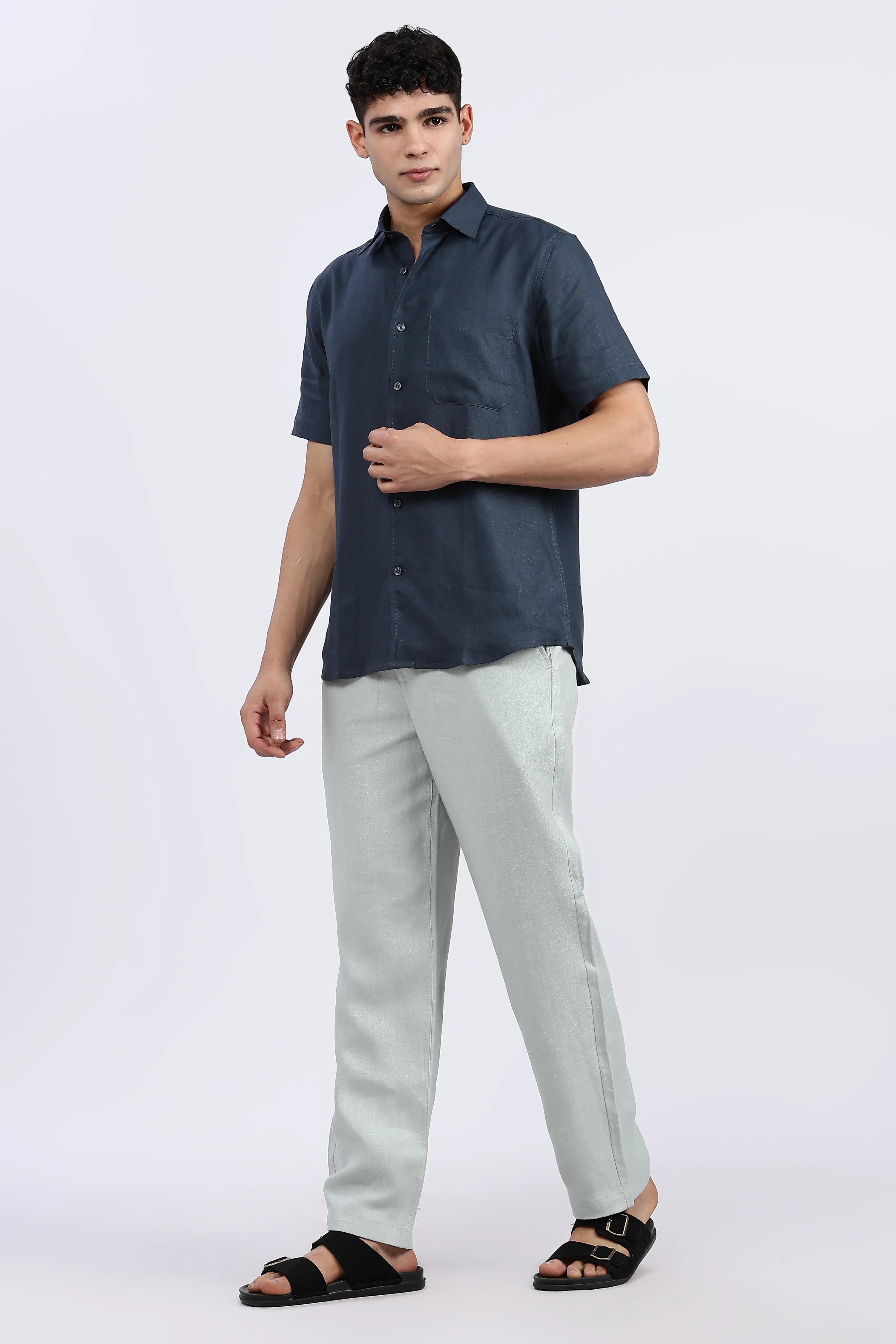 Men’s Deep Navy Linen Shirt – Half Sleeve | Effortless Elegance by Linen Culture