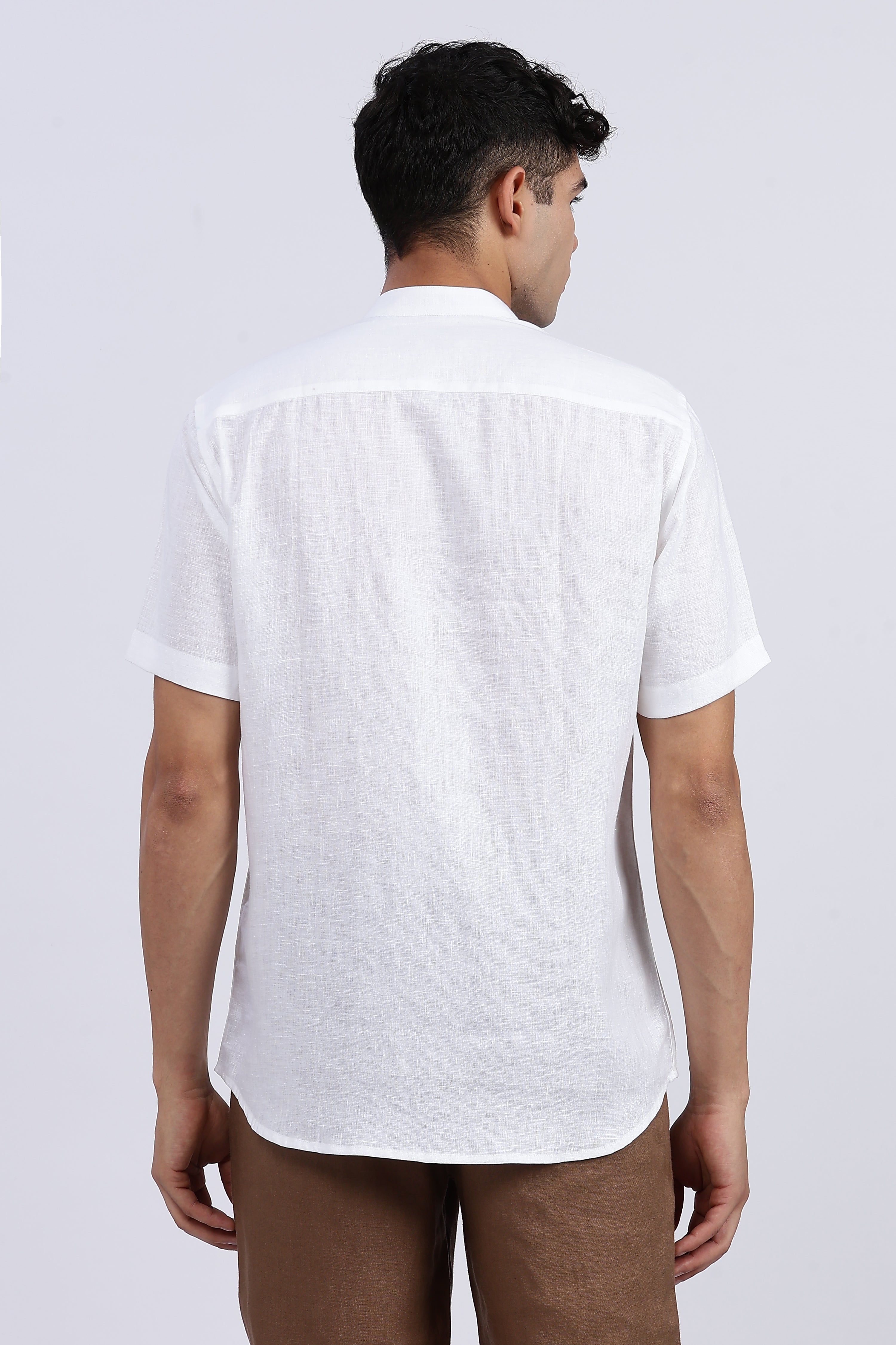 Men’s White Mandarin Collar Linen Shirt – 100% Pure Linen | Linen Culture