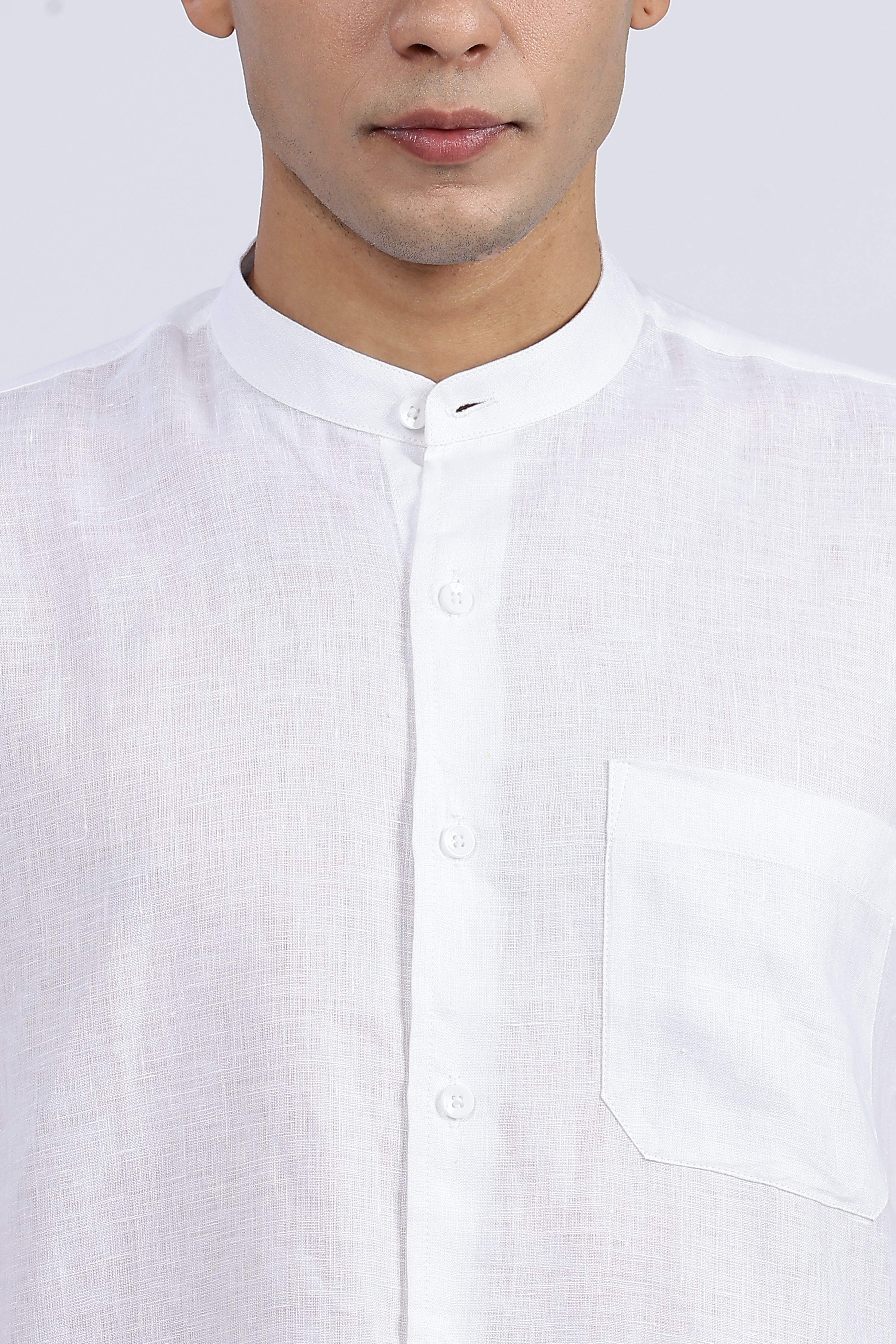 Men’s White Mandarin Collar Linen Shirt – 100% Pure Linen | Linen Culture