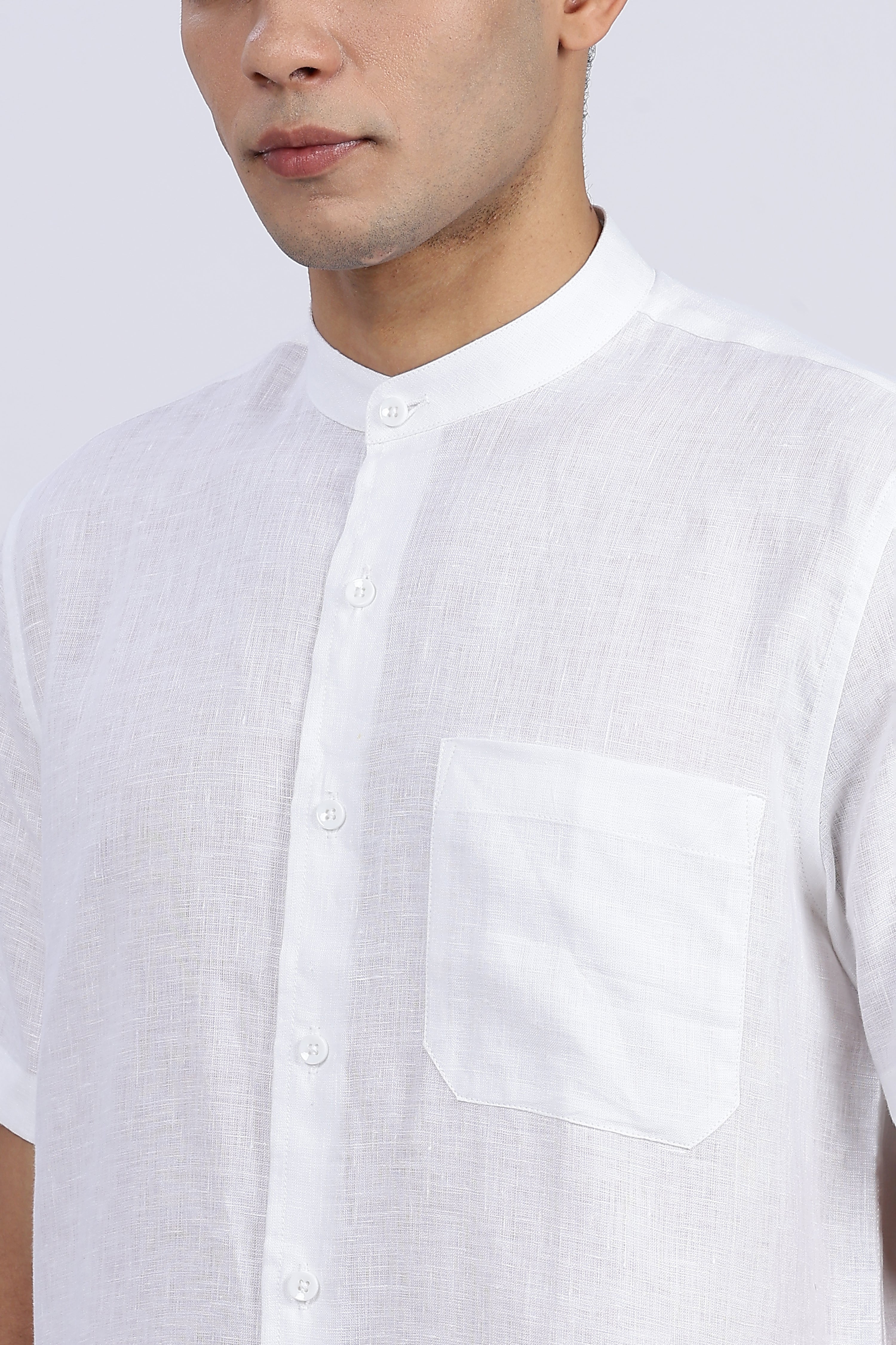 Men’s White Mandarin Collar Linen Shirt – 100% Pure Linen | Linen Culture