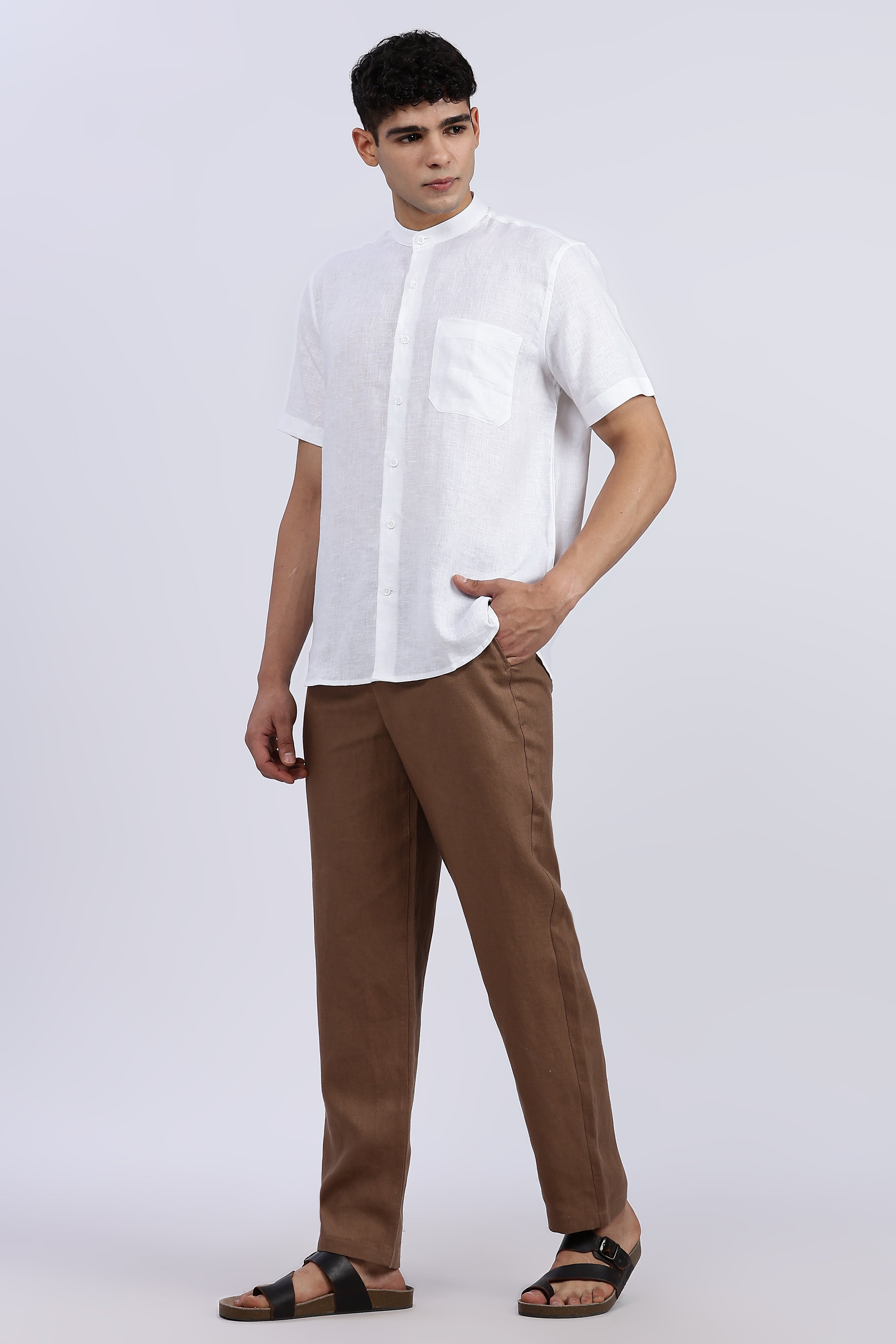 Men’s White Mandarin Collar Linen Shirt – 100% Pure Linen | Linen Culture