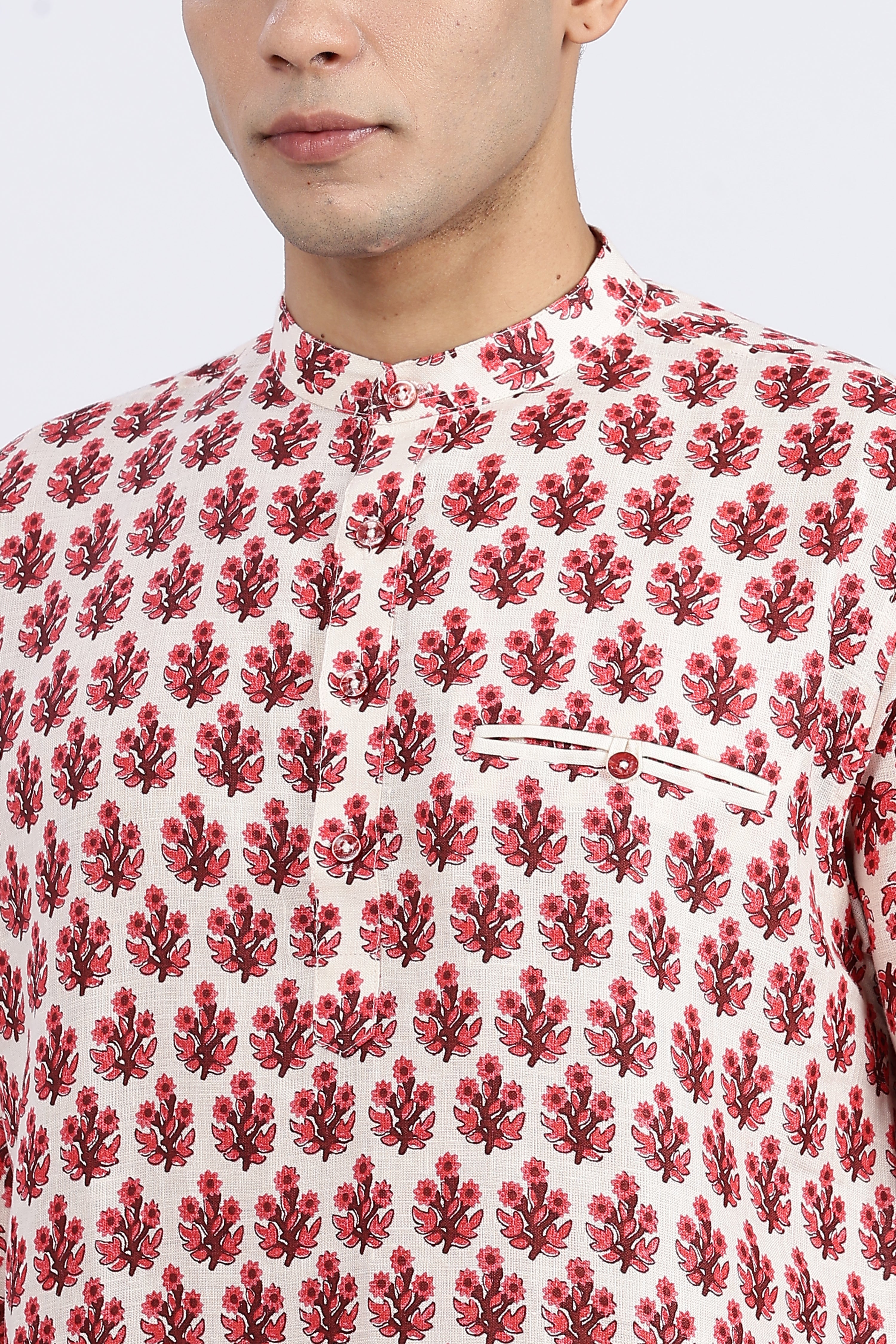 Pure 100% Linen Printed Full Sleeve Kurta | Cultural Edition by Linen Culture