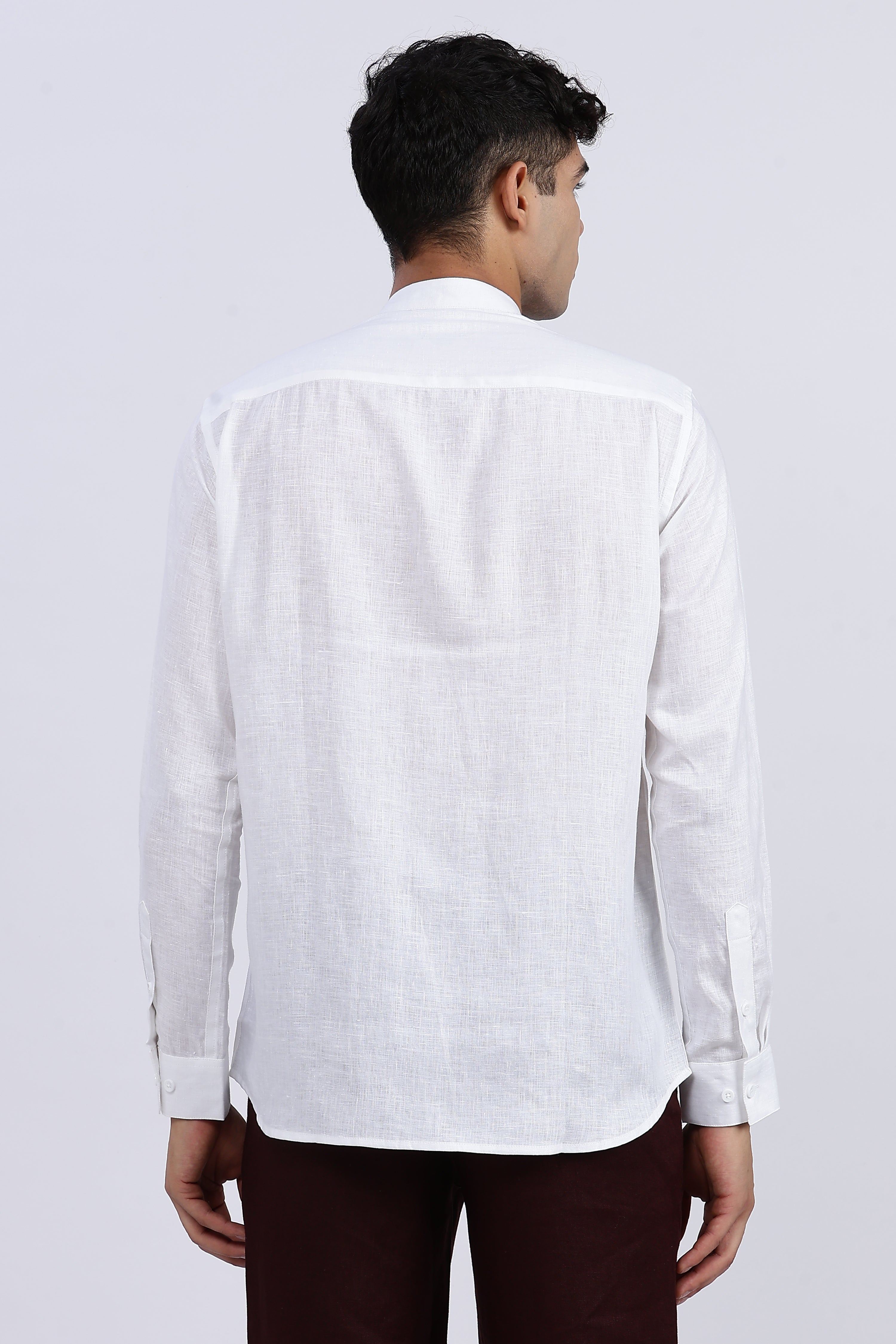 Men’s White Mandarin Collar Linen Shirt – Full Sleeve | Linen Culture