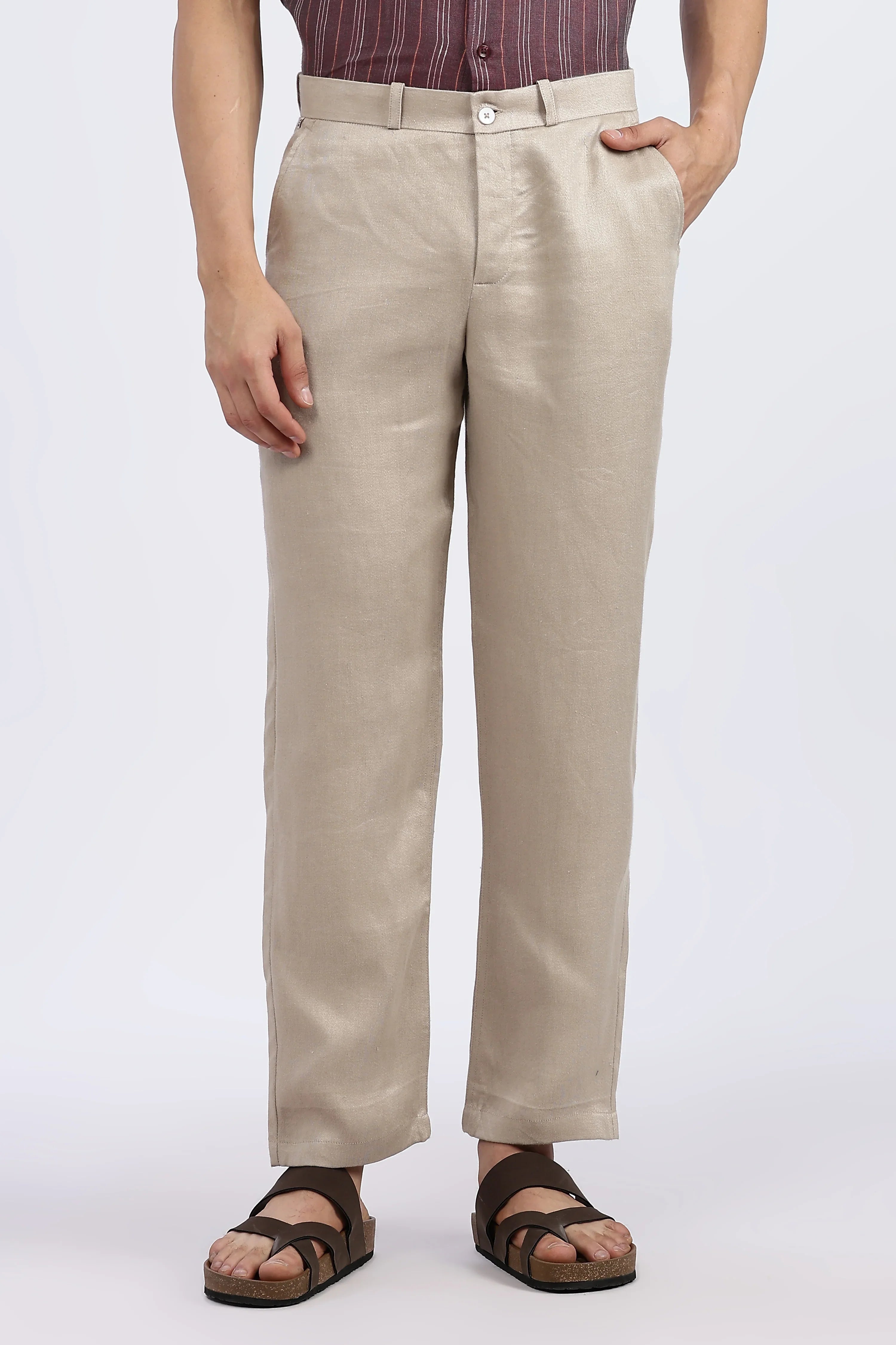 Men’s Beige Classic Linen Trouser | Natural Comfort by Linen Culture